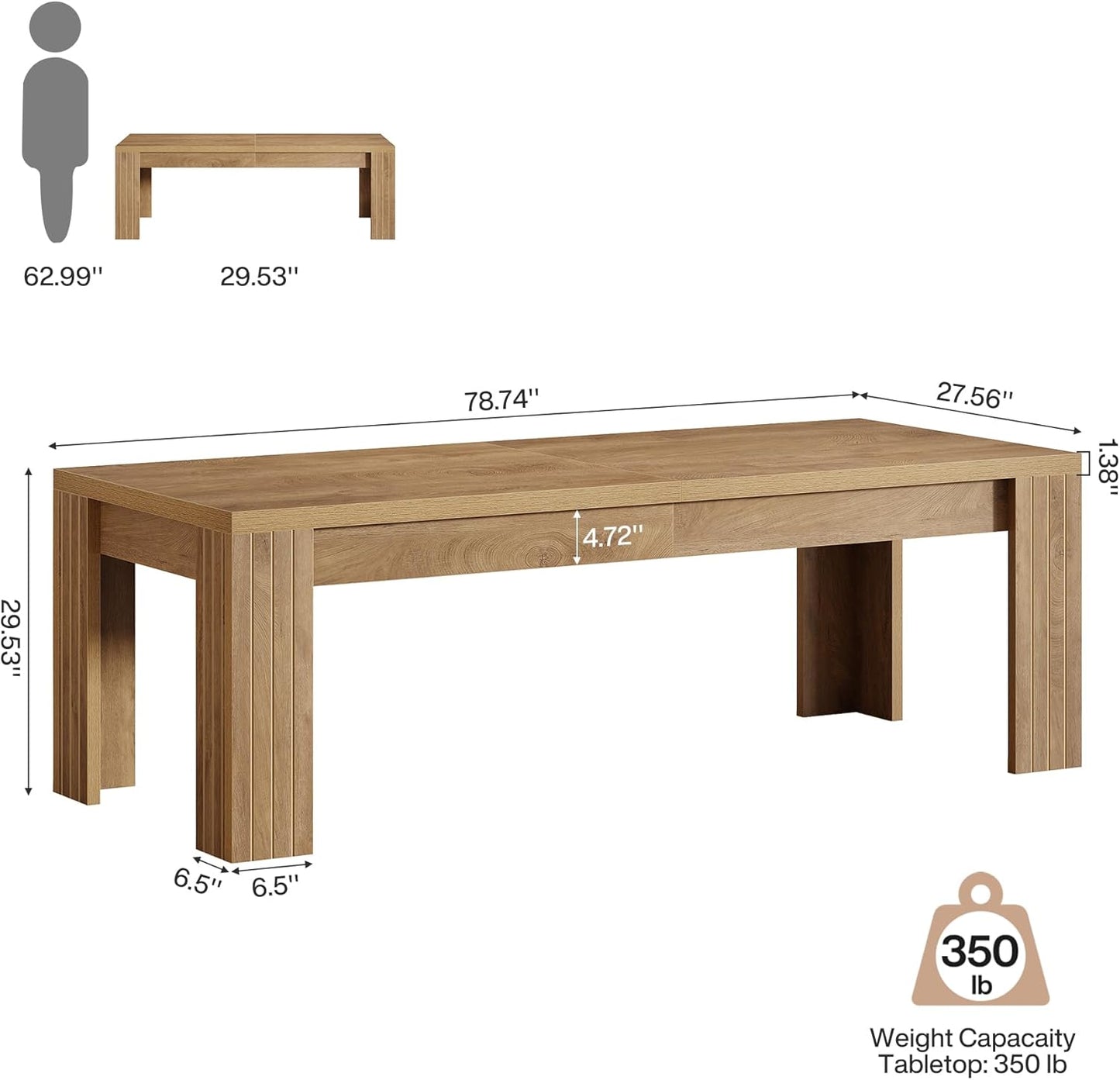Tribesigns Two Person Desk, 78.7 Inches Extra Long Desk, Double Computer Desk, Wood Large Writing Table Workstation for Home Office, Rustic Brown