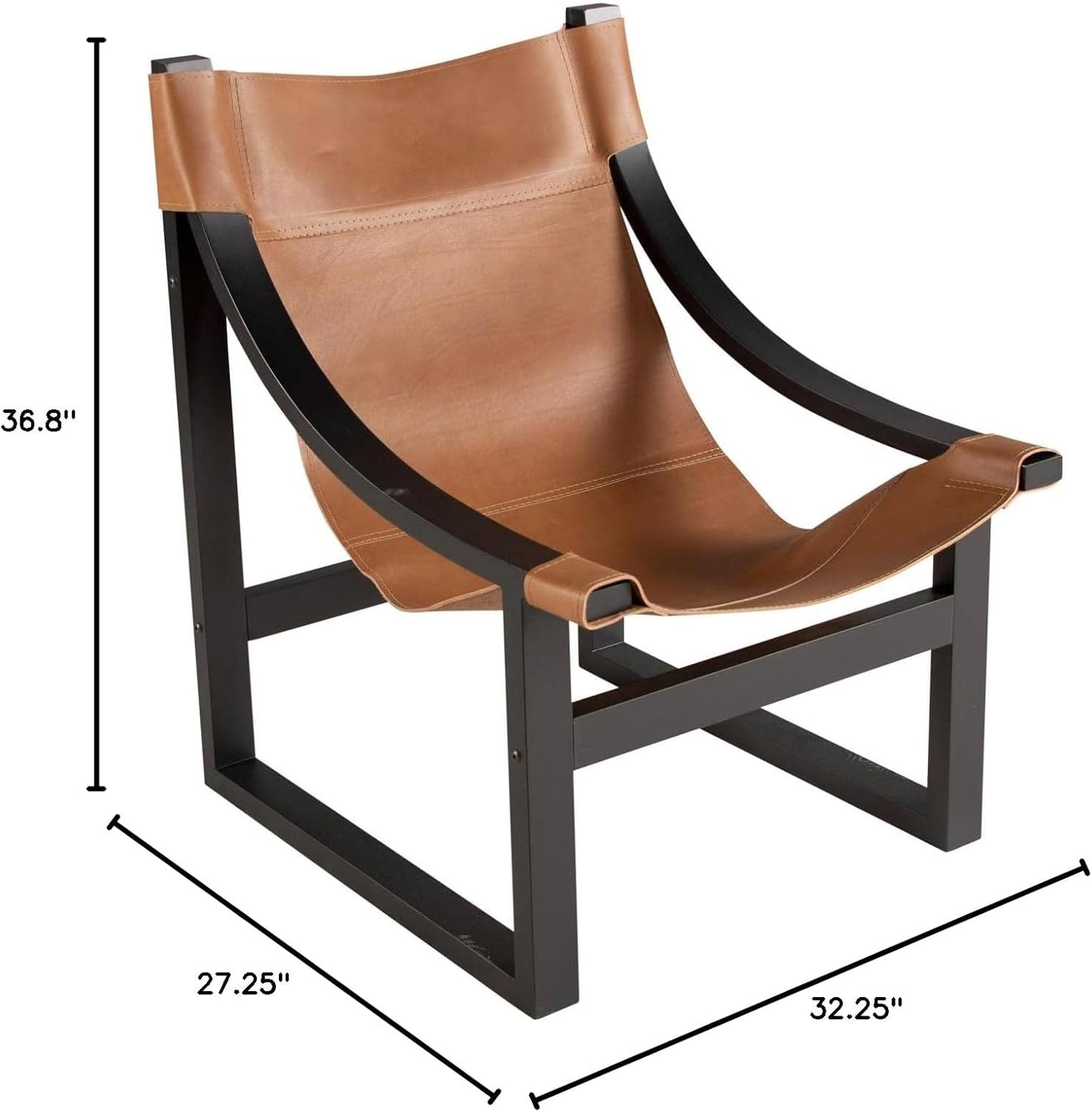 Steve Silver Furniture Lima Leather Sling Accent Chair, Oak Solids, Home Office, Living Room, Stable Wooden Frame, Balcony, 26.3" L x 28.3" W x 37" H, Brown/Black