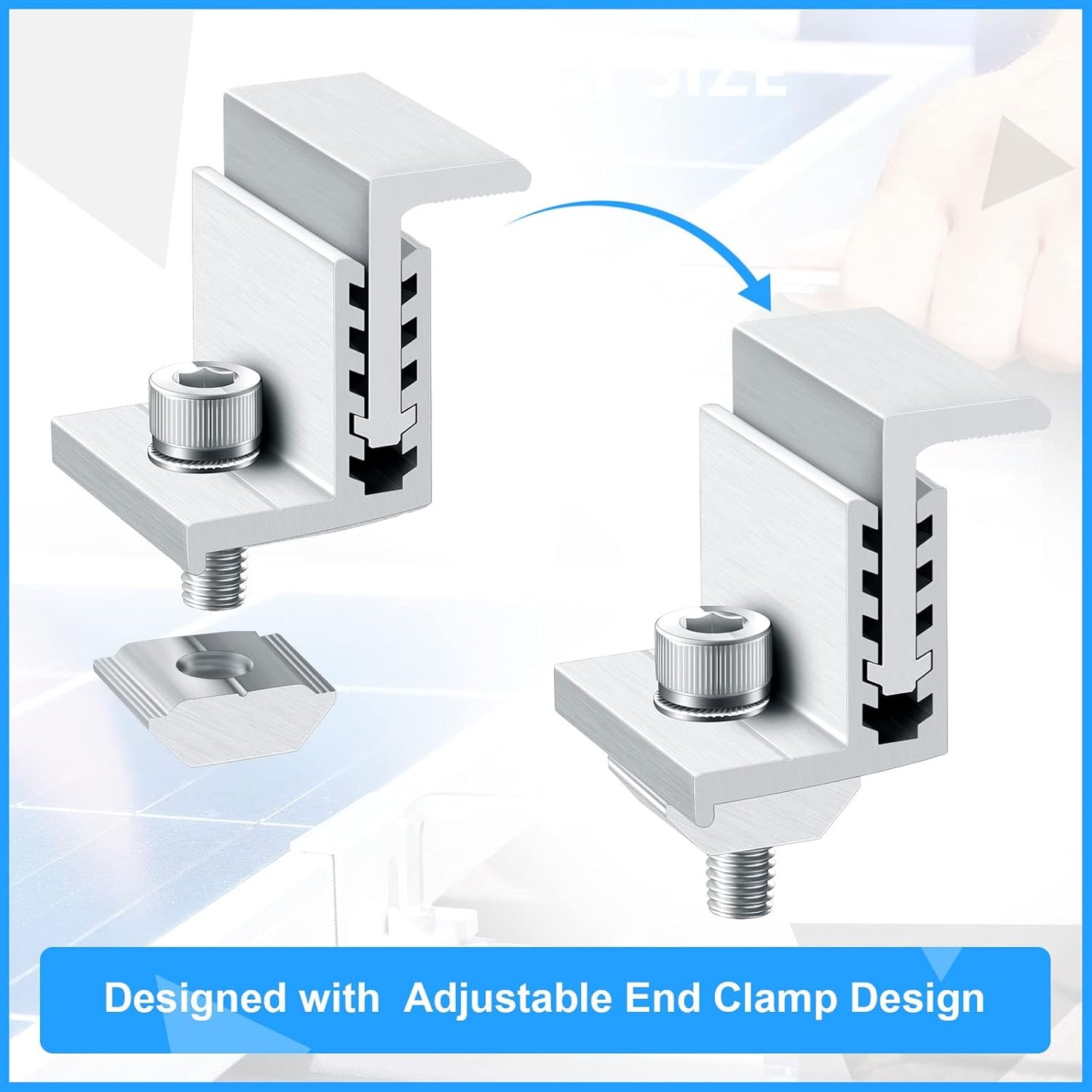 Zhengmy Solar Panel End Clamp Mounting Z Bracket Mid Clamps Aluminum Rail End Clamps Clips Adjustable Panels Grounding Gutter Kit for Pv Mounting System Install Hardware Fasteners Accessory(40 Pack)