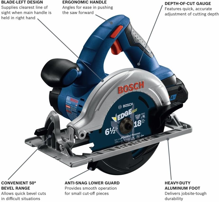 BOSCH CCS180-B15 18V 6-1/2 In. Blade-Left Circular Saw Kit with (1) CORE18V 4 Ah Advanced Power Battery