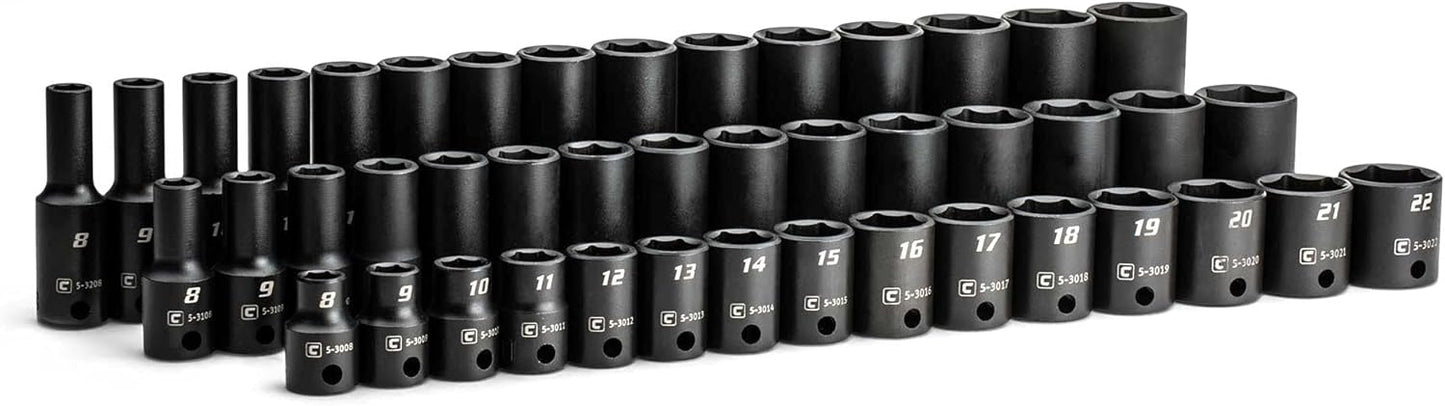 Capri Tools 3/8-Inch Drive Shallow and Deep Impact Socket Set, Metric, 8 to 22 mm, Premium Chrome Molybdenum Steel, 30-Piece