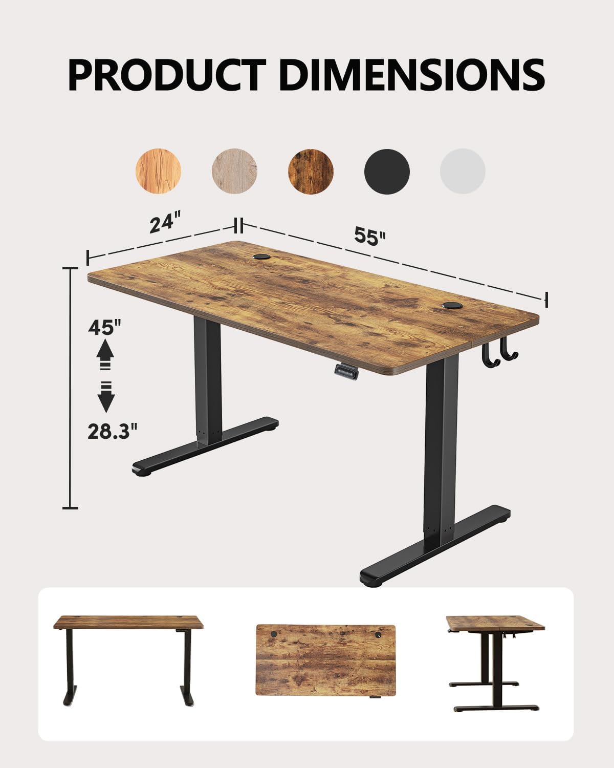 BANTI 55''x24''Height Adjustable Electric Standing Desk, Stand up Table, Sit Stand Home Office Desk with Splice Board, Rustic Brown Top