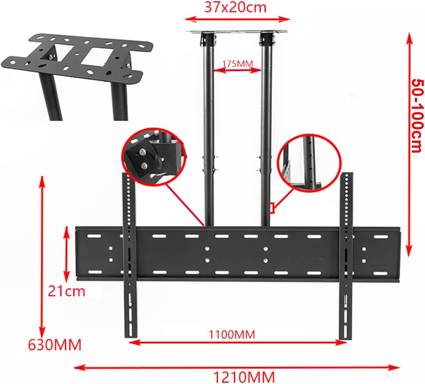 Adjustable Ceiling TV Mount Bracket Double Pole Ceiling TV Stand for 60-120 Inch TVs Fit Flat and Vaulted Ceiling Expansion Screw Fixing,2m