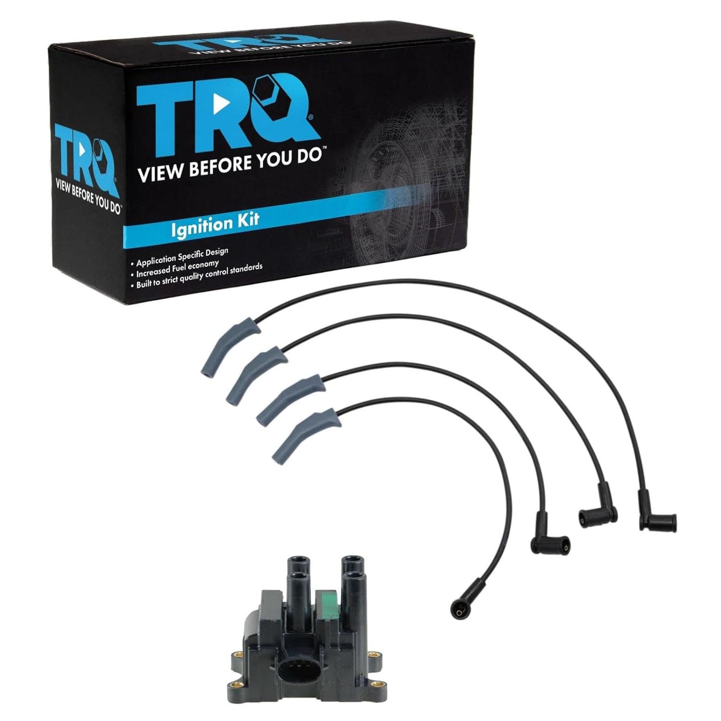 TRQ Ignition Kit Ignition Coil Spark Plugs Wire Set Compatible with 2003-2004 Ford Focus