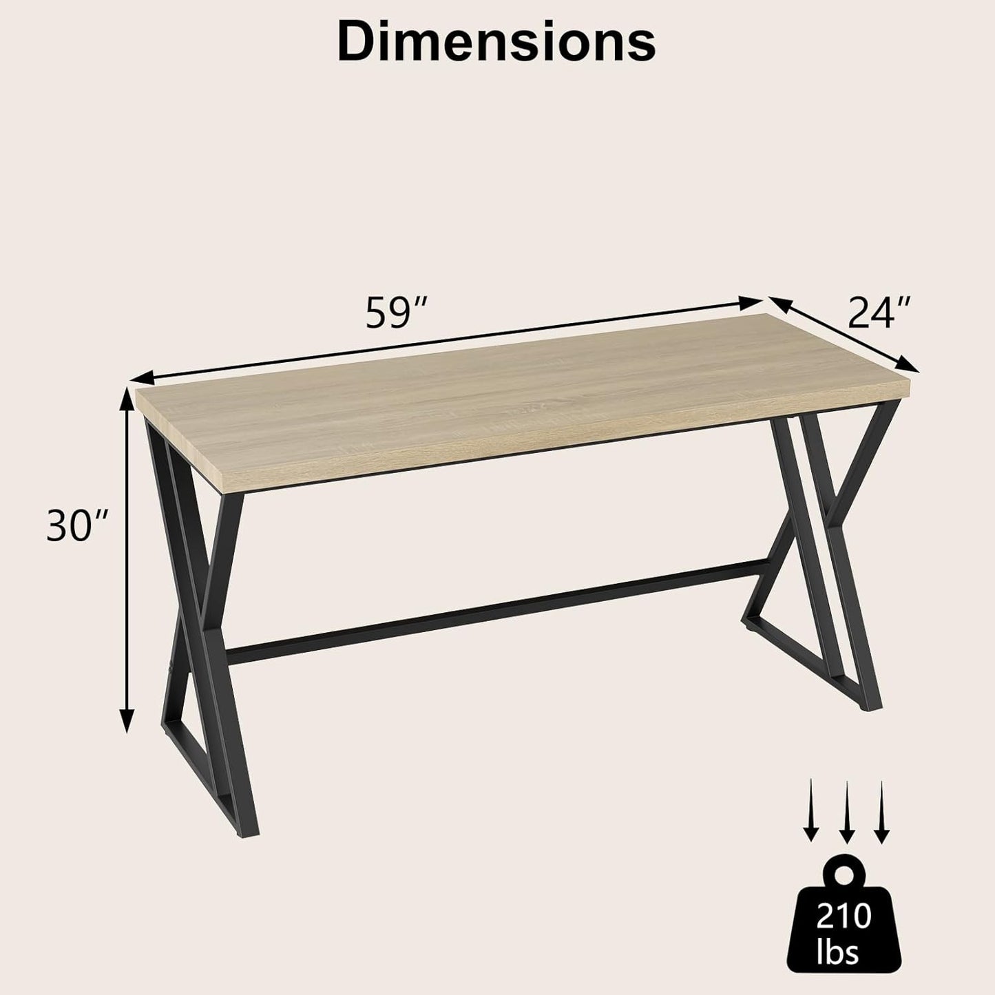 Tangkula 59" Computer Desk, Home Office Desk with Heavy-Duty Metal Frame & Crossbar, Executive PC Workstation, 5 FT Conference Room Table, Rectangular Meeting Table (Grey,1)