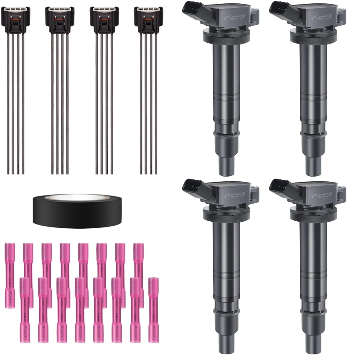 Set of 4 Ignition Coils Pack & Pigtail Connector Wiring Harness Kit Compatible with Lexus IS F Scion xB Toyota Corolla XRS 2.4L 5.0L Replacement for UF495