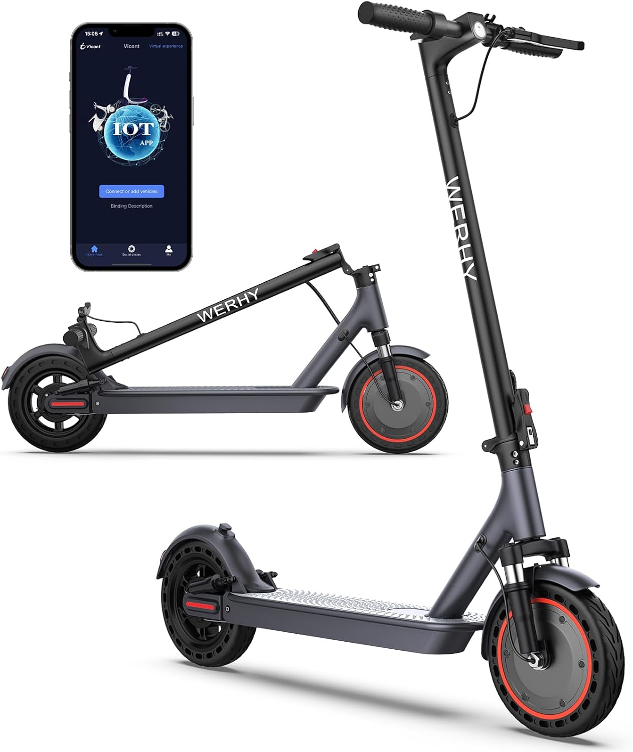 WERHY Electric Scooter, 8.5"/10" Tire, Powerful 350/500W Motor, Top Speed 19/22 MPH, 20-23Miles Max Range, Folding Escooter for Adults & Teens with Smart APP, Digital Display, Cruise Control