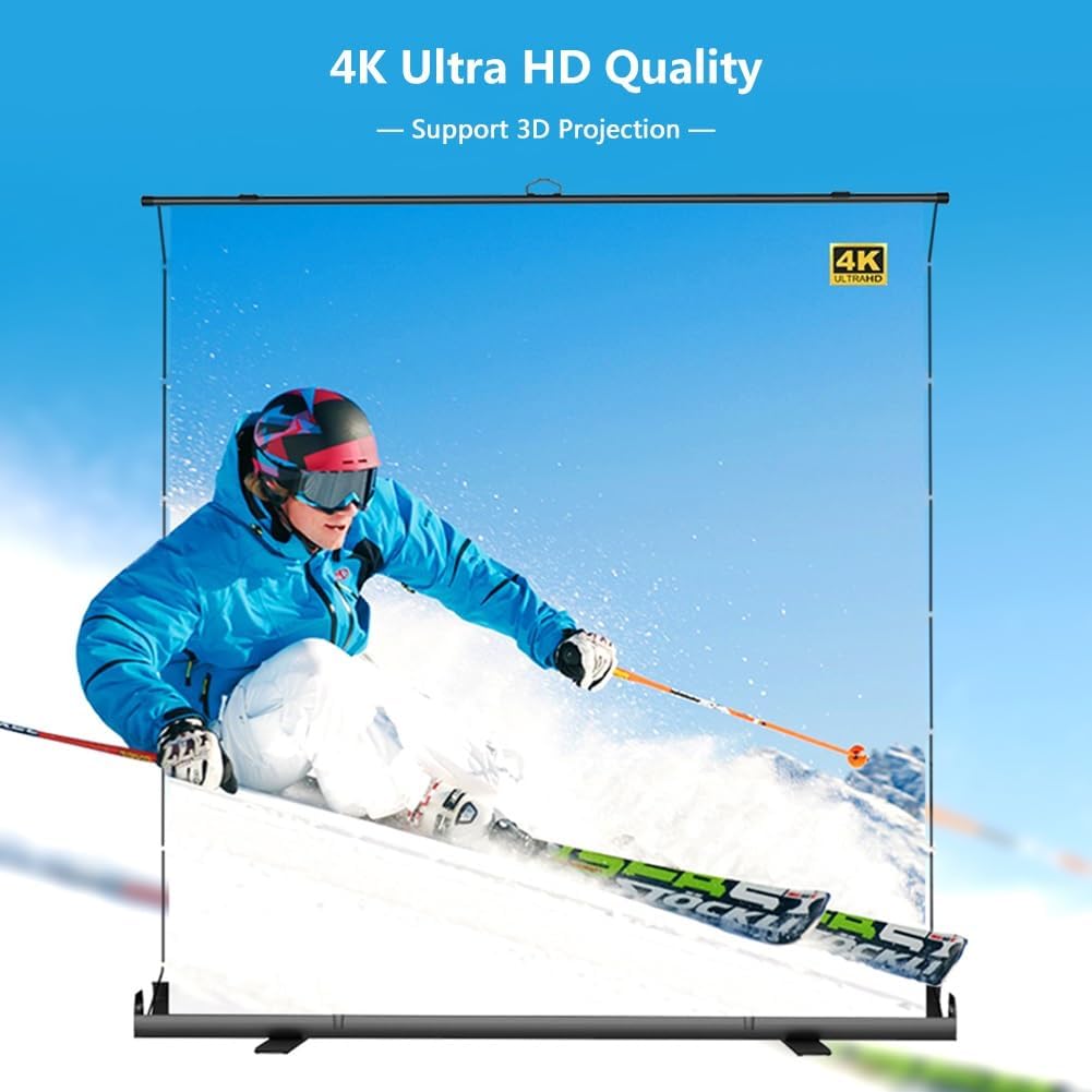 60" 72" 80" 92" Manual Pull Up HD Movie Screen, Adjustable Screen Height, Anti-Crease for Outdoor Indoor Theater Home Backyard(60 Inch)