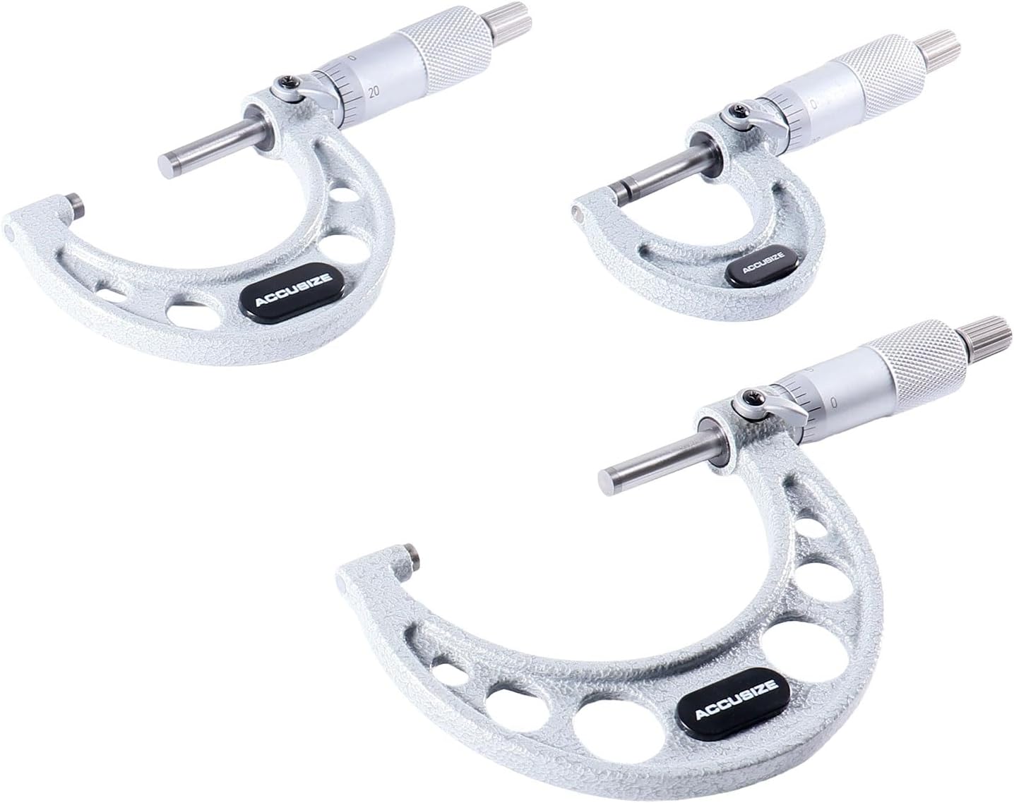 Accusize Industrial Tools 0-3 inch x .0001'' Ultra-Precision M-Type Outside Micrometers Carbide Tipped 3 Pc Set, EG00-0903