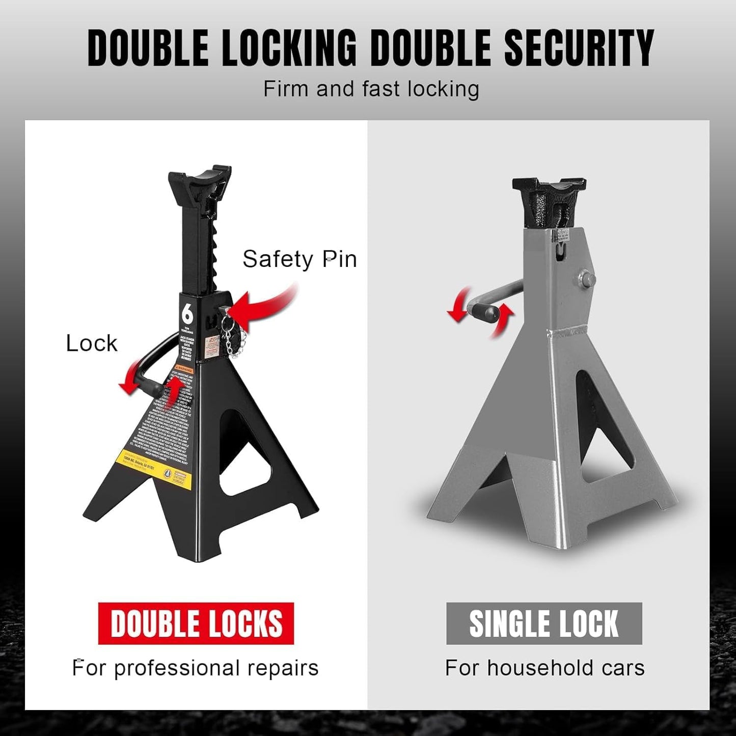 BIG RED AT46002ABR Torin Double Locking Steel Jack Stands, 2 Pack, 6 Ton (12,000 lb), Black