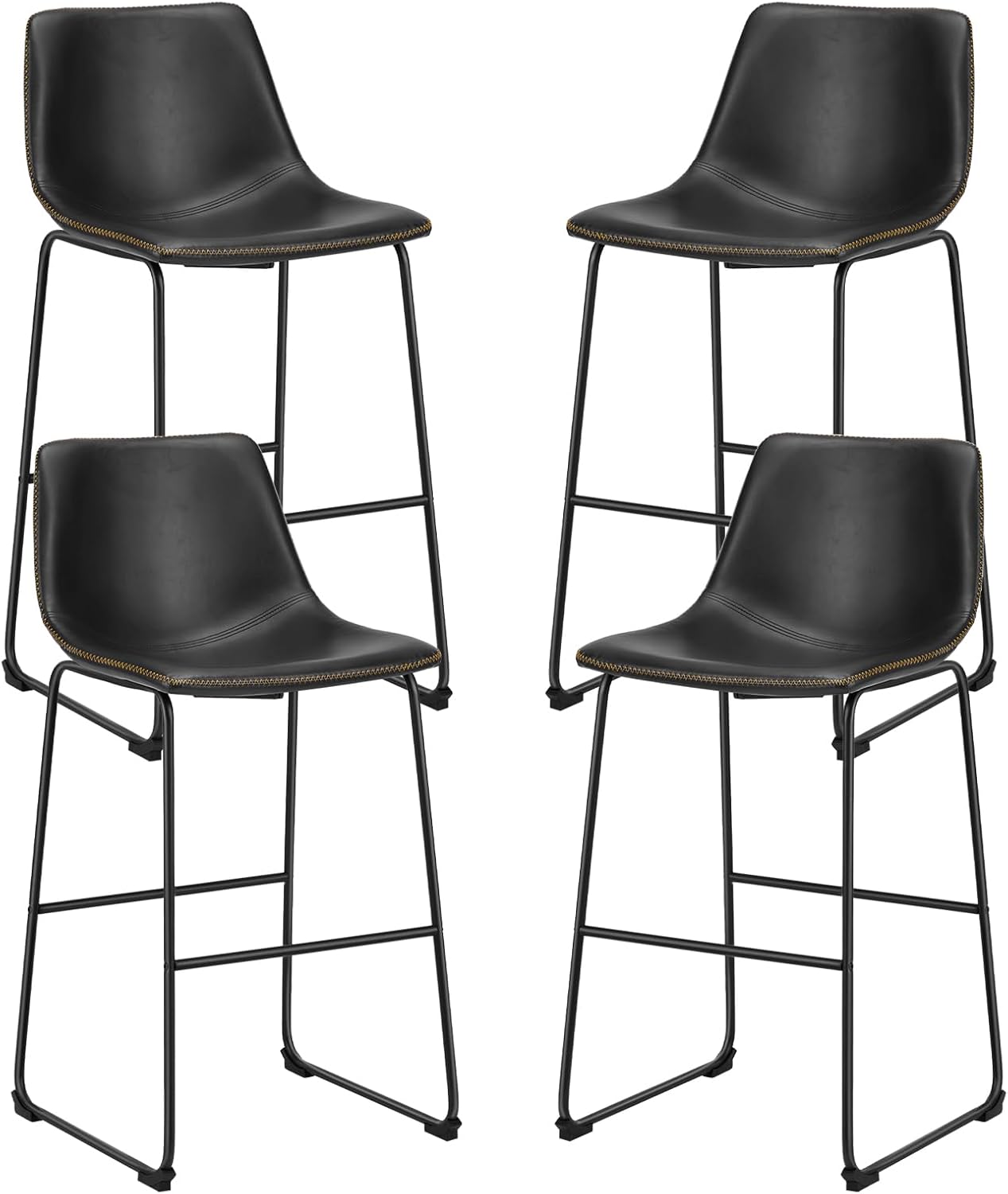 Sweetcrispy Counter Height Bar Stools Set of 2, 26 inch Height Stool Faux Leather Barstools with Back, Armless Kitchen Island Countertop Comfortable Modern Chairs with Metal Legs - Classic Black