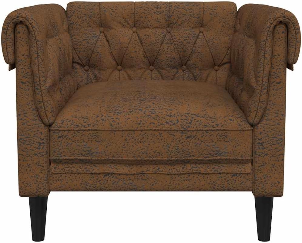 vidaXL Chesterfield Sofa Chair - Brown Fabric Upholstered Settee for Living Room, Solid Wood Legs, 30.9" x 29.3" x 29.3"