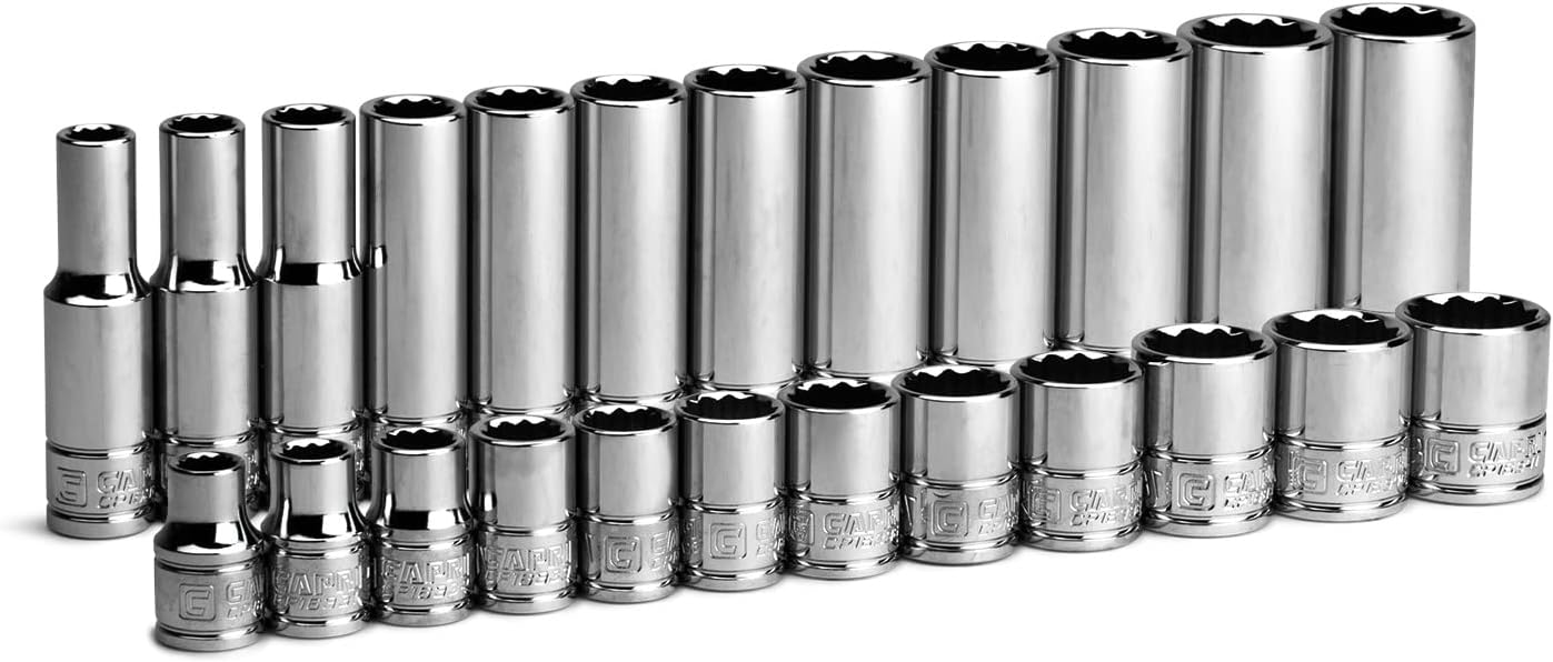 Capri Tools 3/8 in. Drive 12-Point Shallow and Deep Socket Set, SAE, 1/4 to 7/8 in, 22-Piece