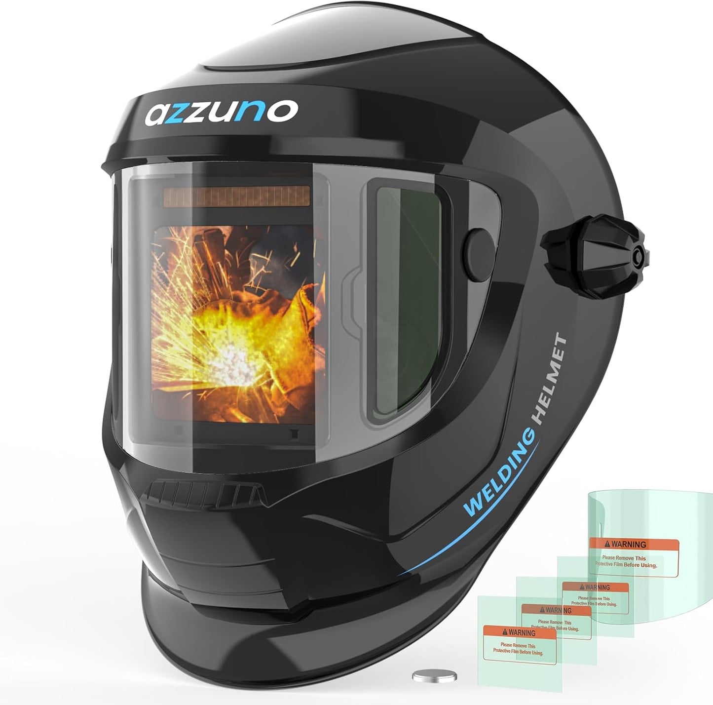 AZZUNO Welding Helmet Auto Darkening, True Color Large Viewing 3.94"×3.82", Solar Powered Welding Hood Mask with Wide Shade 4/5-9/9-13 for TIG/MIG/Stick Weld/Cut/Grind
