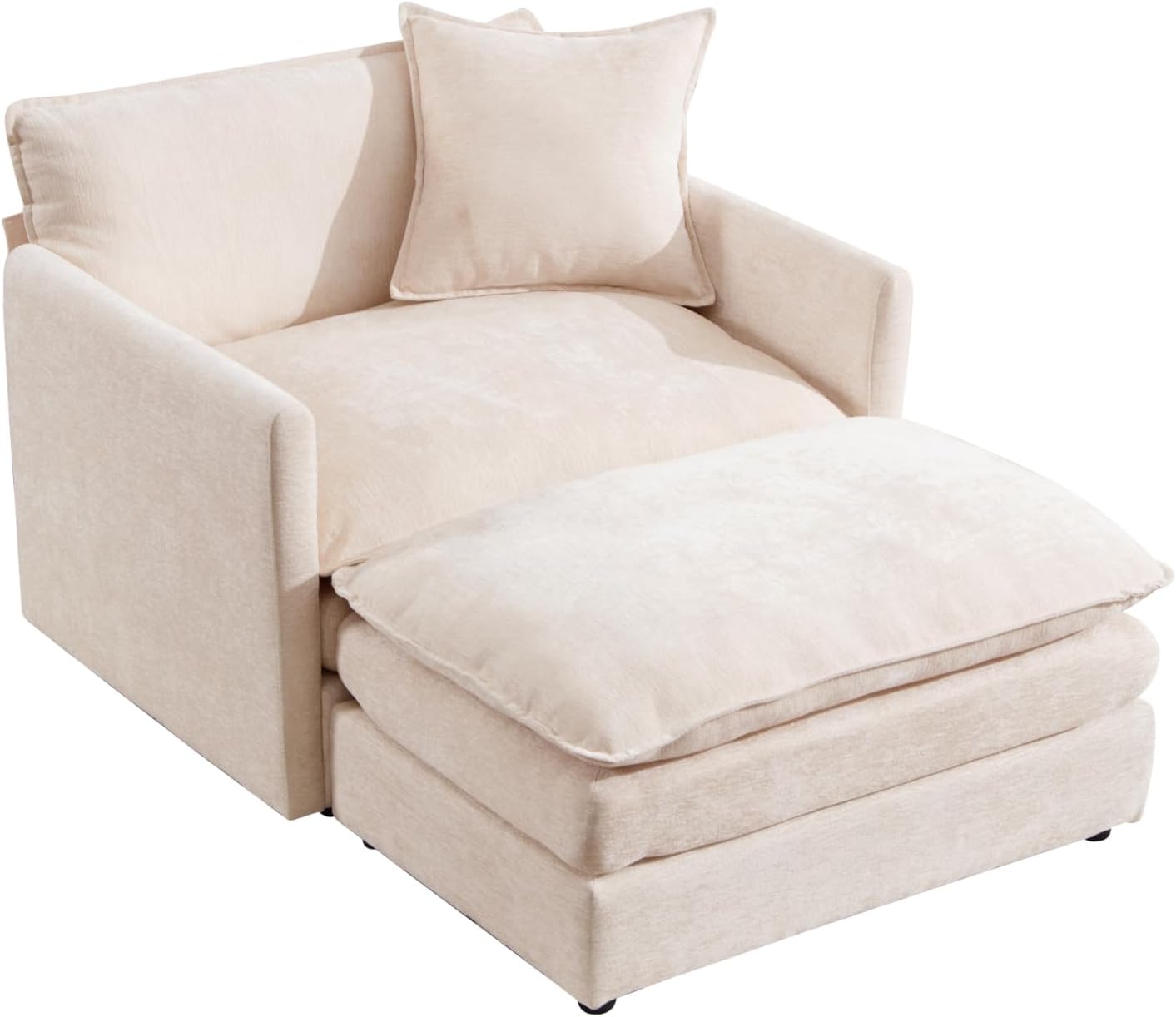 TTK Oversized Corduroy Chaise Lounge Chair with Ottoman - 46.9" Wide Modern Sleeper Sofa for Living Room, Bedroom & Office - Deep Seat Sectional Couch with Pillow, Comfortable Reading Chair, Beige