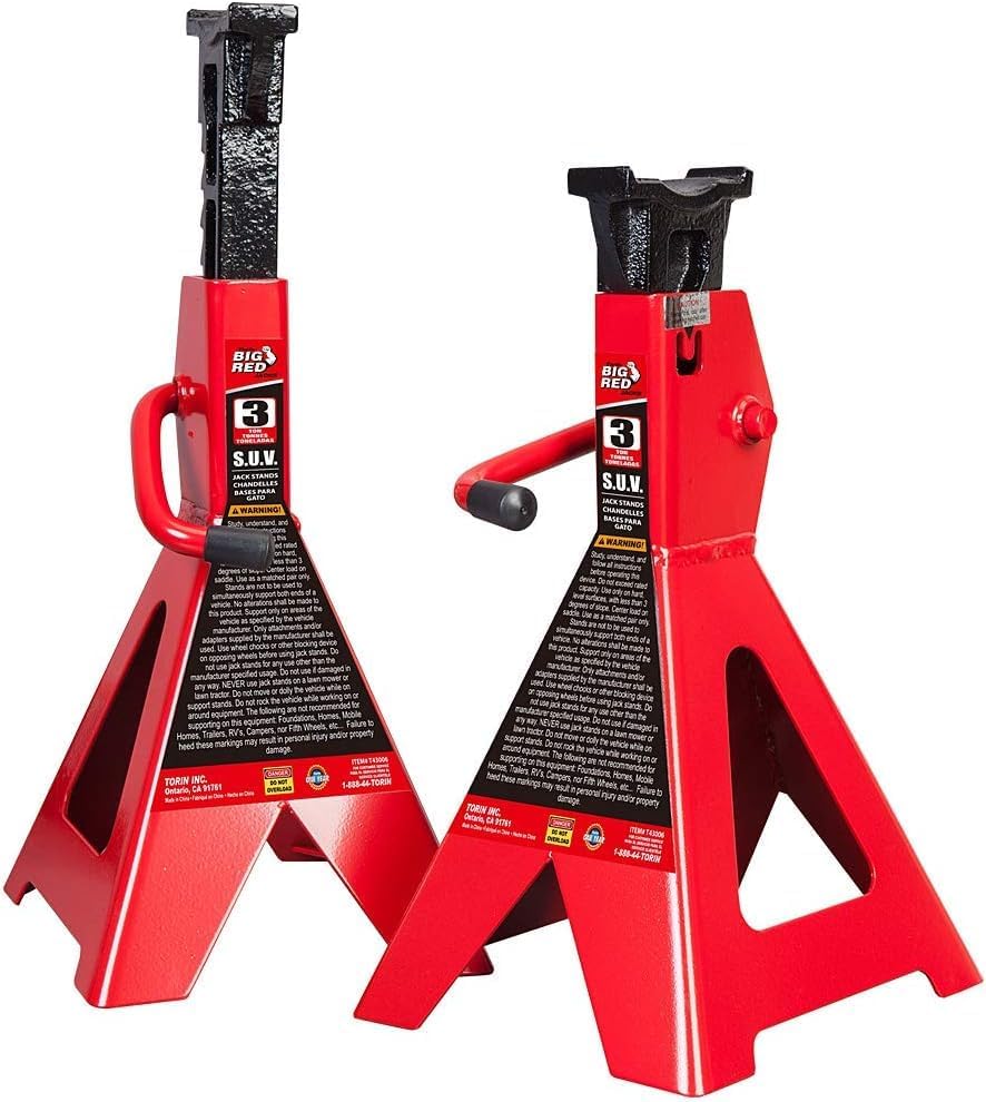 BIG RED AT46002ABR Torin Double Locking Steel Jack Stands, 2 Pack, 6 Ton (12,000 lb), Black