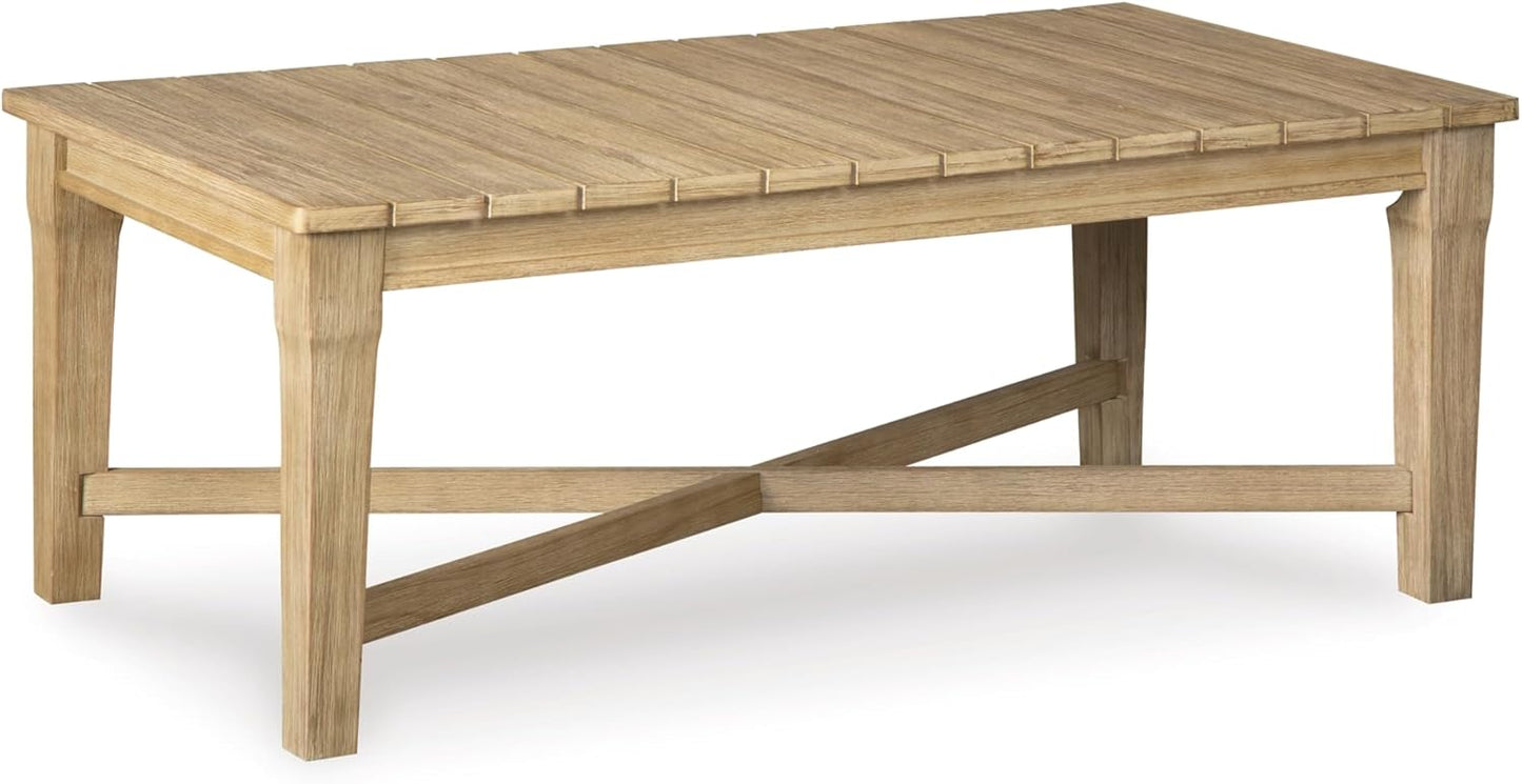 Signature Design by Ashley Carter Hall Outdoor Eucalyptus Patio Sofa with Cushion, Beige