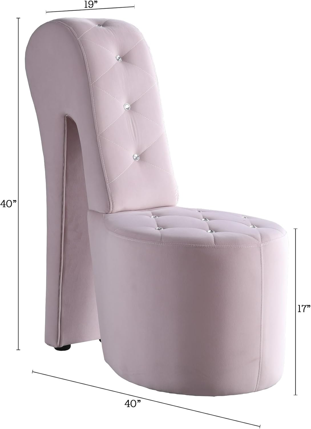 Tristam 40" Modern Glam High Heel Lounge Chair, Armless Chair with Upholstered Crystal-like Buttons and Diamond Stitching, Comfortable Indoor Seating for Bedroom, Living Room (Velvet, Pink)