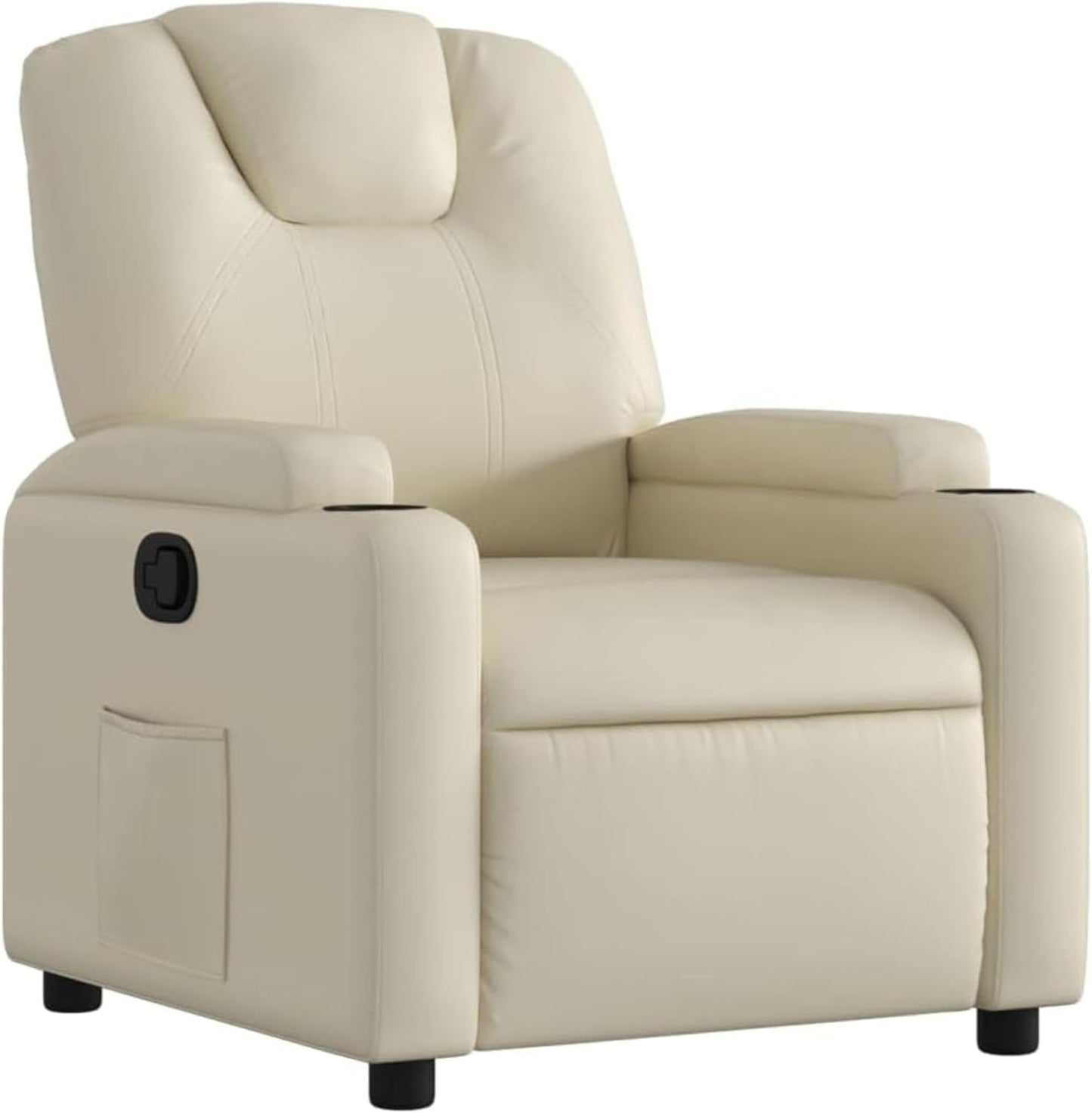 vidaXL Manual Recliner Chair for Living Room, Adjustable Recliner with Padded Seat & Backrest, Home Theater Seating with Side Pocket & Cup Holders, Cream Leather