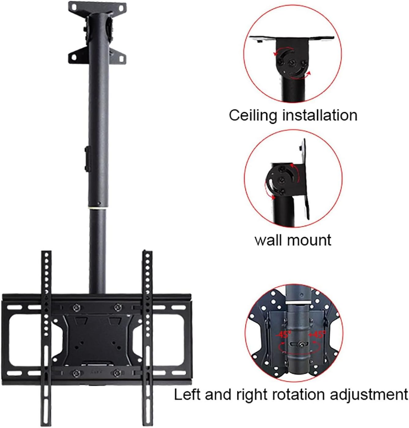 Adjustable Ceiling TV Mount Full Motion Bracket for 32 65 Inch LCD TVs & Monitors Swivel & Tilt Design with Height Adjustment Secure in Tion for Home & Office