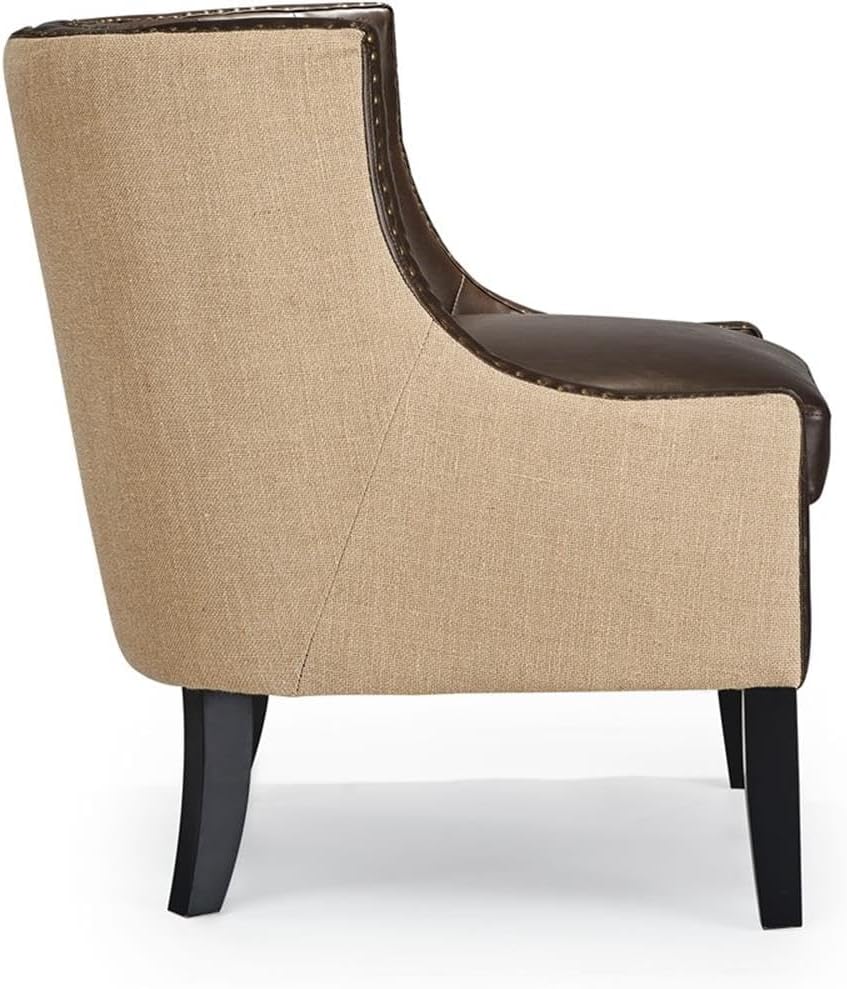 Tommy Hilfiger Dorset Leather Club Chair, Brass Nailhead Accent Trim, High Back Reading Armchair, Traditional Living Room Furniture, Chesterfield Brown