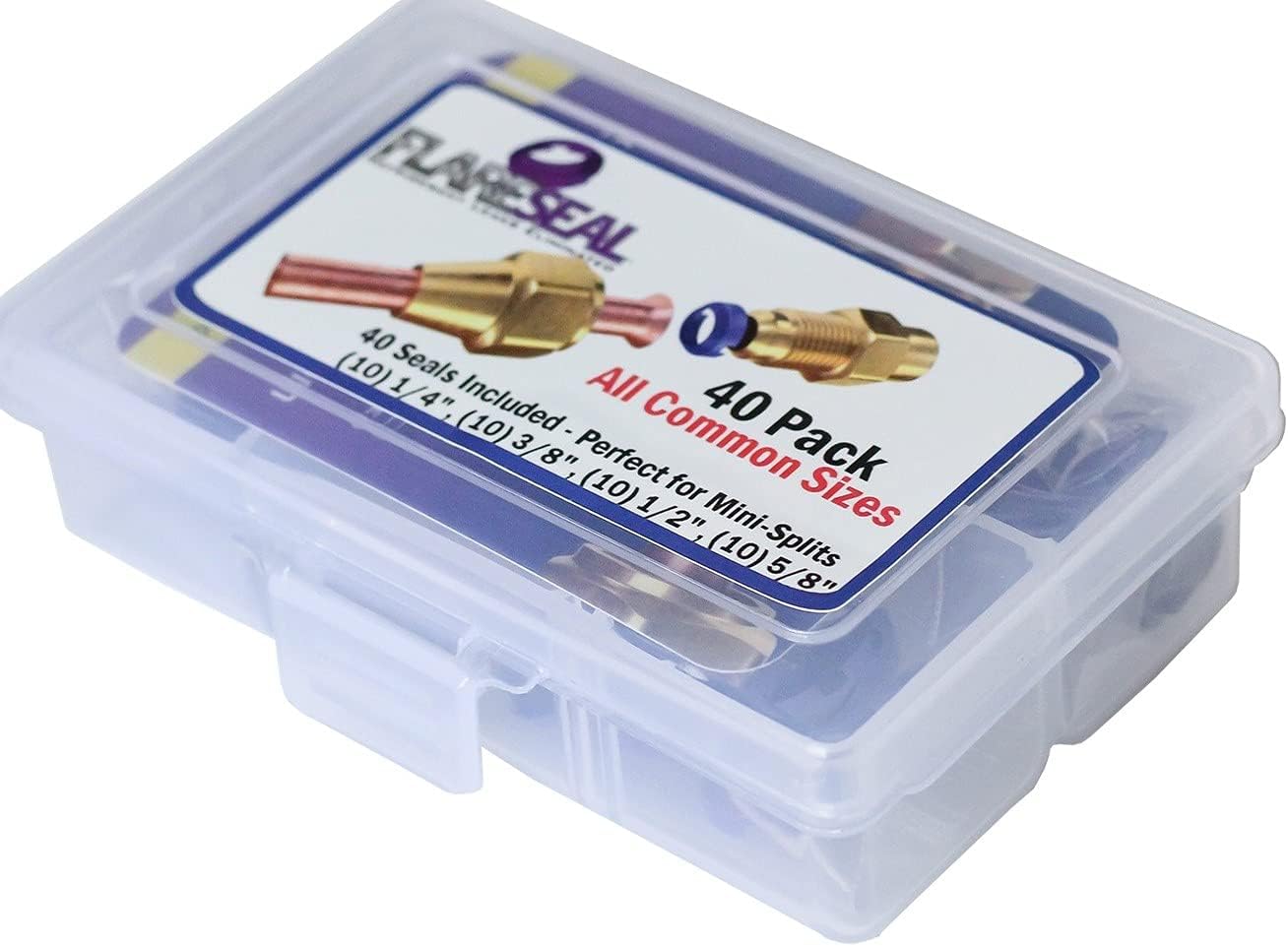 40 Pack Starter Leak Free SAE Flare Fitting Refrigerant Leaks Eliminated - Refrigeration, HVAC, Ductless, Schrader Valve or Mini Split (1/4", 3/8", 1/2", 5/8", 40 Pack Starter Kit