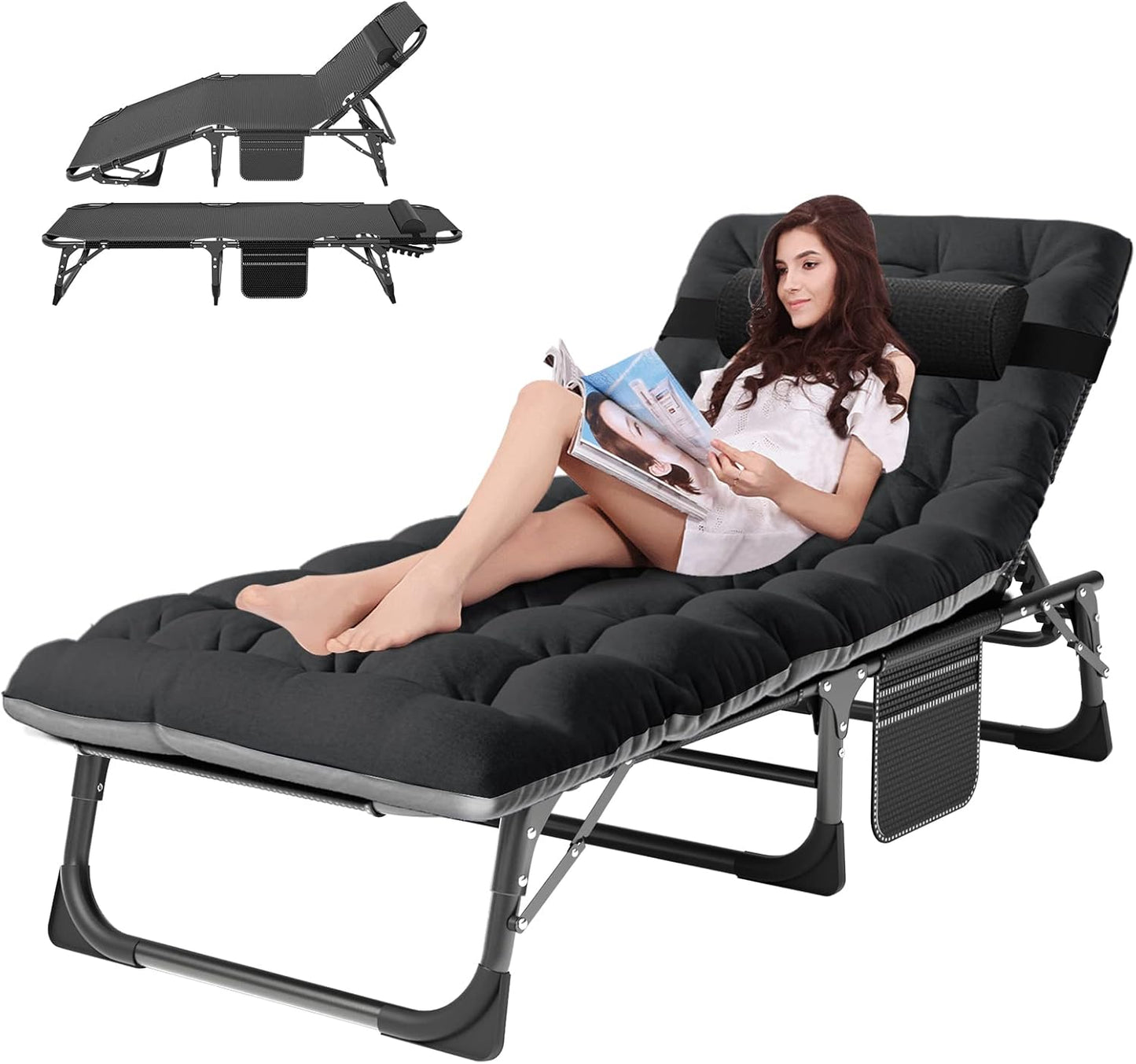 ABORON Chaise Lounge Chair,5 Positions Padded Outdoor Tanning Chair,Heavy Duty Portable Lounge Chair for Outdoor Sunbathing Patio Pool Lawn Deck Poolside,Support up to 440 Lbs