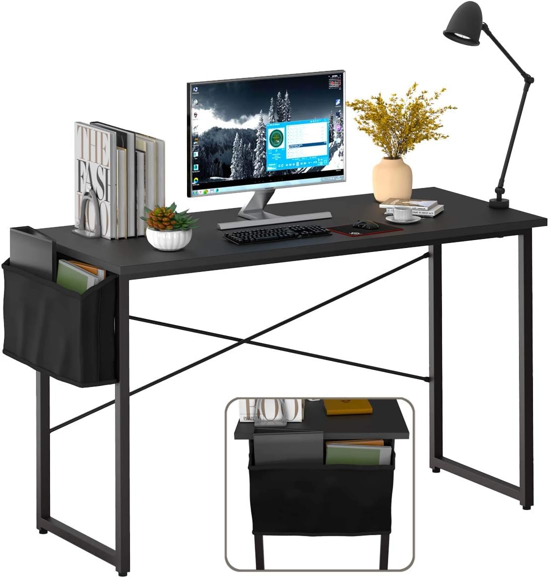 Tangkula Computer Desk with Storage Bag, Home Office Writing Study Desk, Modern Simple Style Laptop Table (47", Coffee)