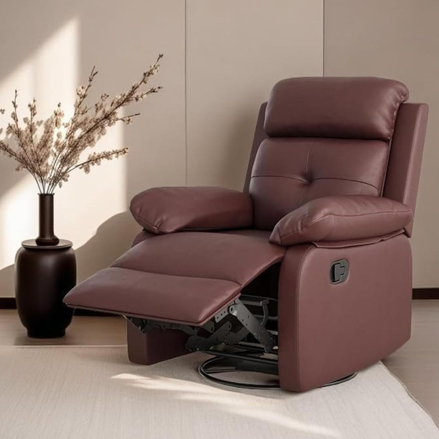 Swivel Rocker Recliner with 360 Degree Swivel, Small Recliners with 30 Degree, 90-150 Degree Angle, Faux Leather Lift Chair for Home Theater Seating, Adults, Living Room, Bedroom, Black
