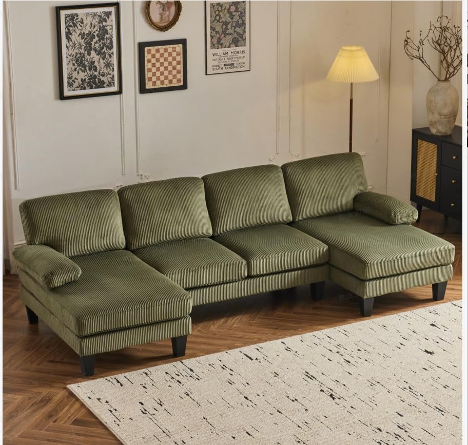 VINGLI 110" Sectional Couches for Living Room,U Shaped Couch with Double Chaise, 4-Seat Sofa Set with Chenille Fabric for Home Furniture,Beige
