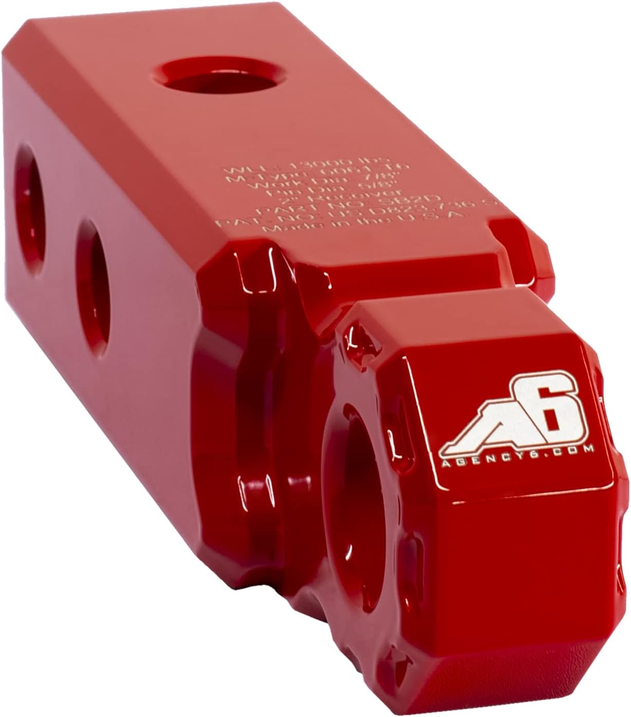 AGENCY 6 Recovery Shackle Block Assembly 2 INCH Double Hole Powder Coat RED - Hitch Receiver Block - Proudly Made in The USA with US Certified Materials - Includes Hitch pin and D-Ring