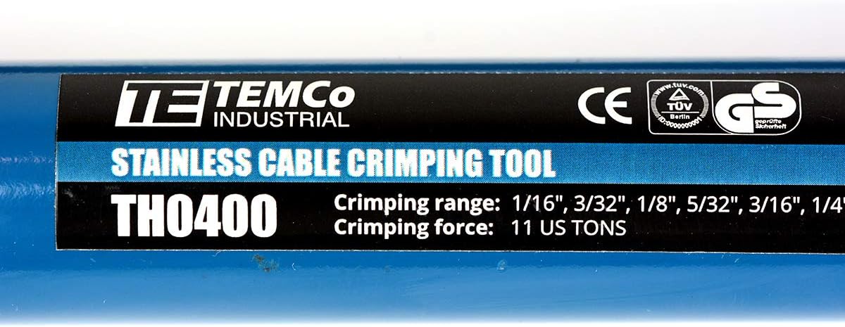TEMCo Hydraulic Hand Crimping Tool for 1/16" to 1/4" Stainless Steel Cable Railing Fittings (Custom Cable Railing Crimper) – 11 US TONS Crimping Force