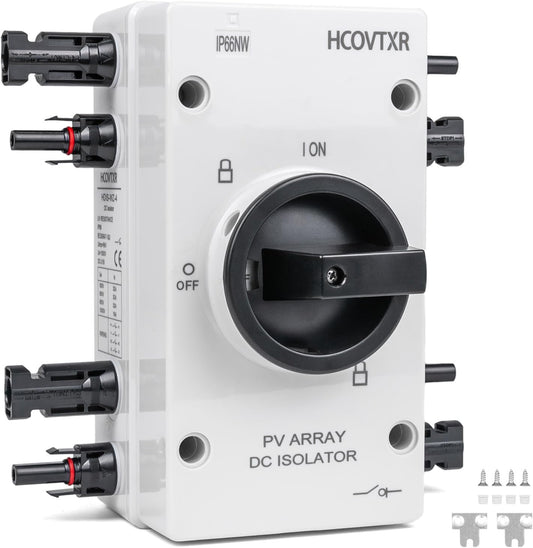 Solar Disconnect Switch 32Amp 1000VDC,4 Pole Solar Isolator Switch with IP66 Waterproof Enclosure,DC Disconnect Switch for Solar Panel