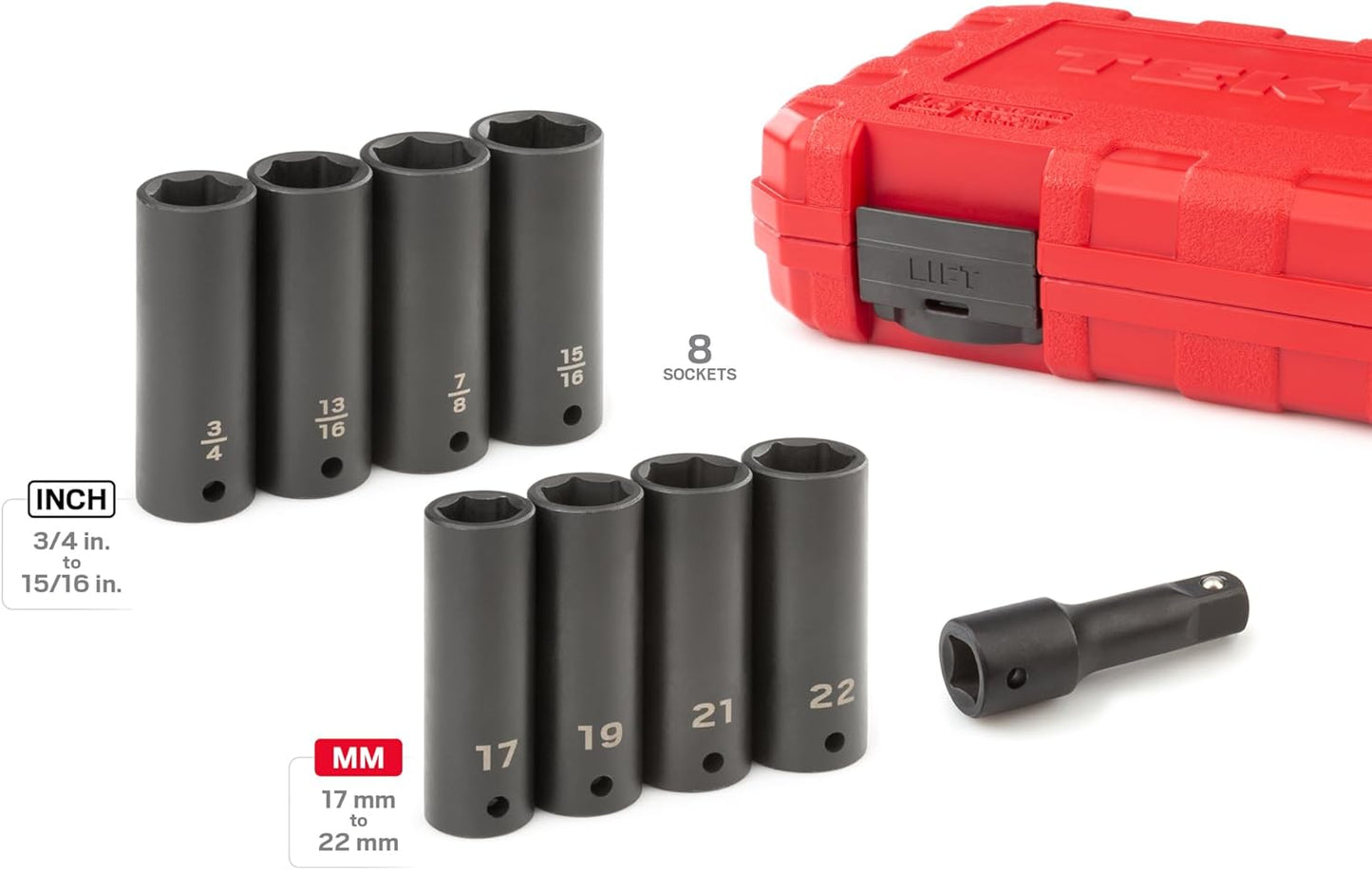 TEKTON 1/2 Inch Drive Impact Lug Nut Socket Set with Case (9-Piece) | SID92415
