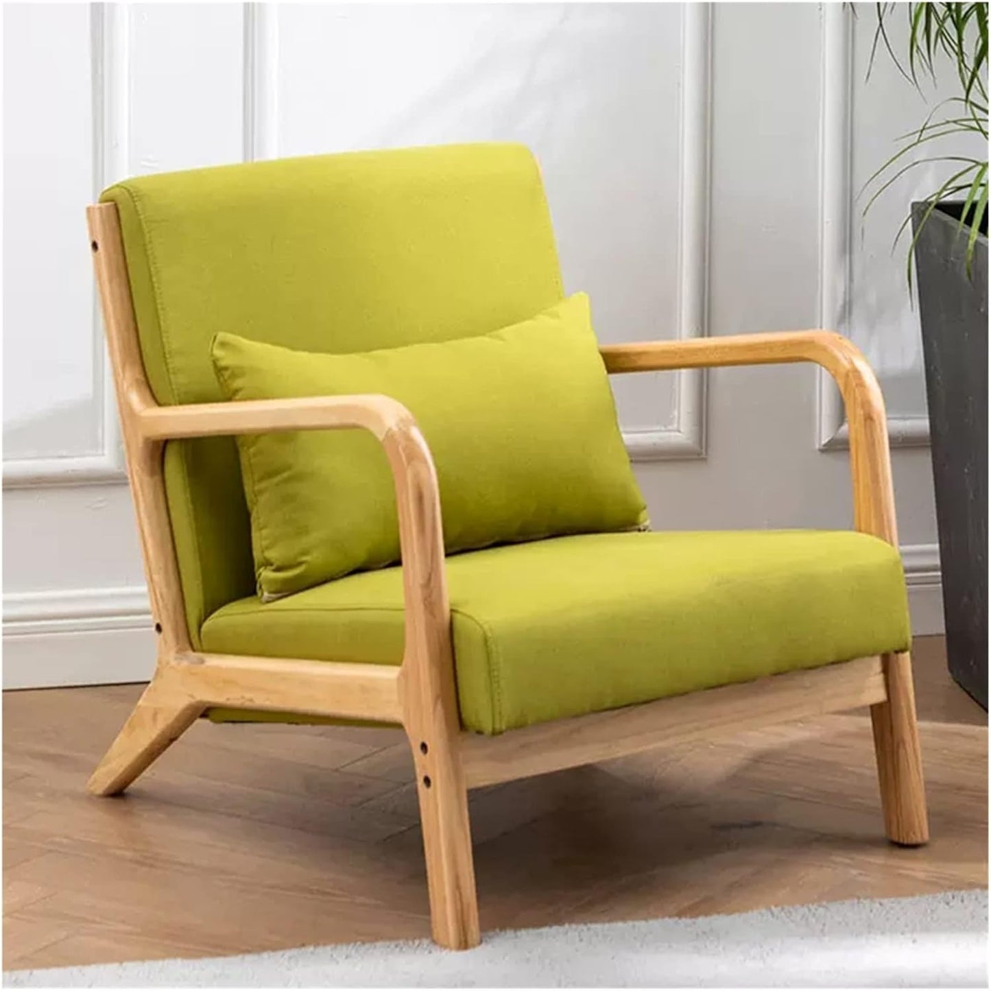 BTZHY Recliner Chair,Leisure Chair Solid Wood Armrest Accent Chair Fabric Upholstered Wooden Lounge Chair Modern Living Room Chairs Arm Chair Reading Chair Comfy Linen Fabric Bedroom Chair