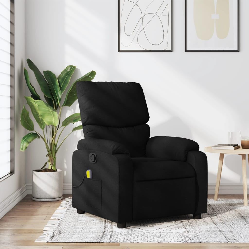 vidaXL Black Fabric Massage Recliner Chair-Manual Reclining Armchair with Vibration Massage, Side Pocket, Thick Padding for Living Room