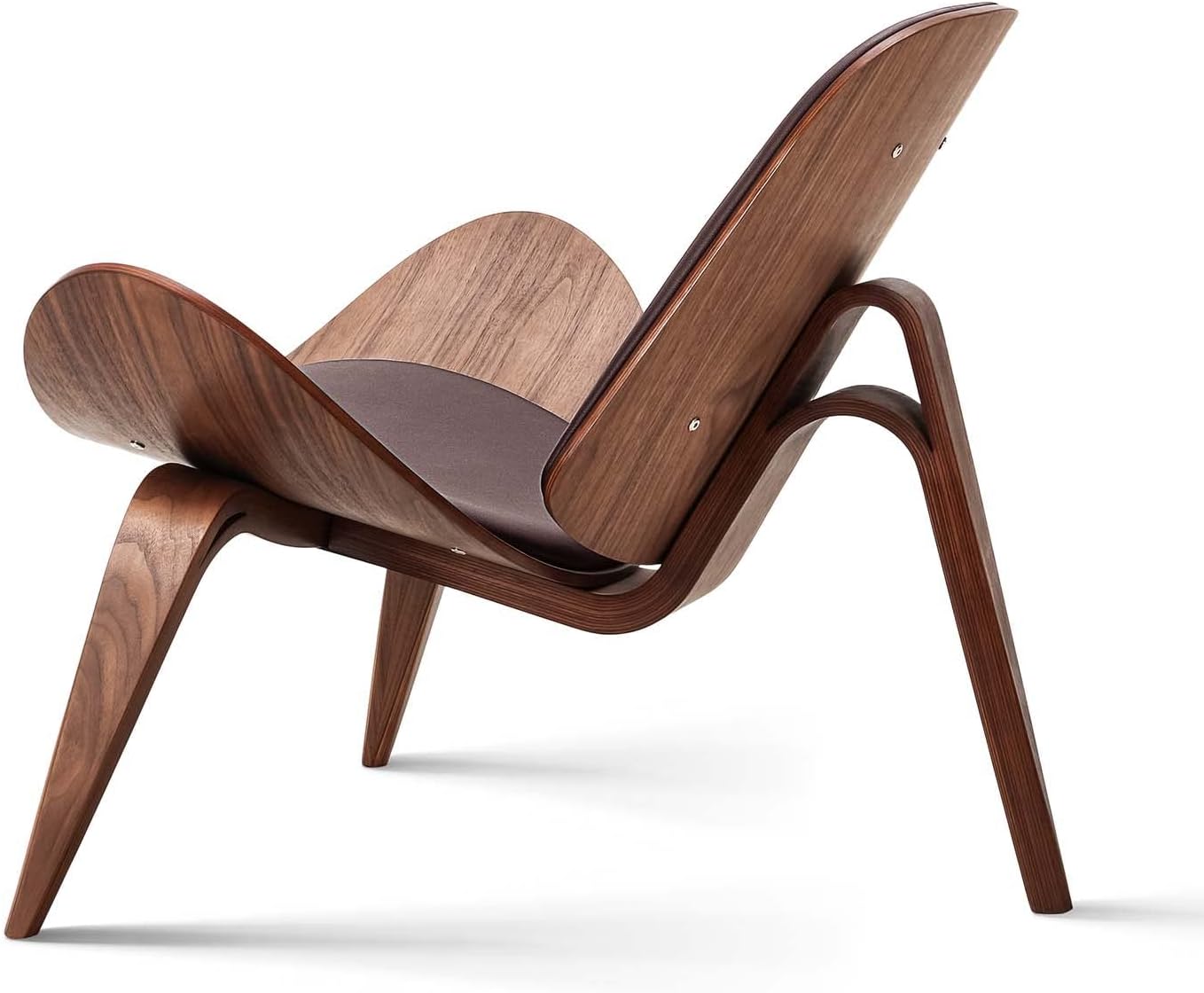 1inchome Mid Century Modern Shell Lounge Chair, Full Grain Leather, Scandinavian Furniture Tripod Plywood Classic Design Solid Wood Accent Chairs for Living Room, Reading, Lounge, Office, Salon