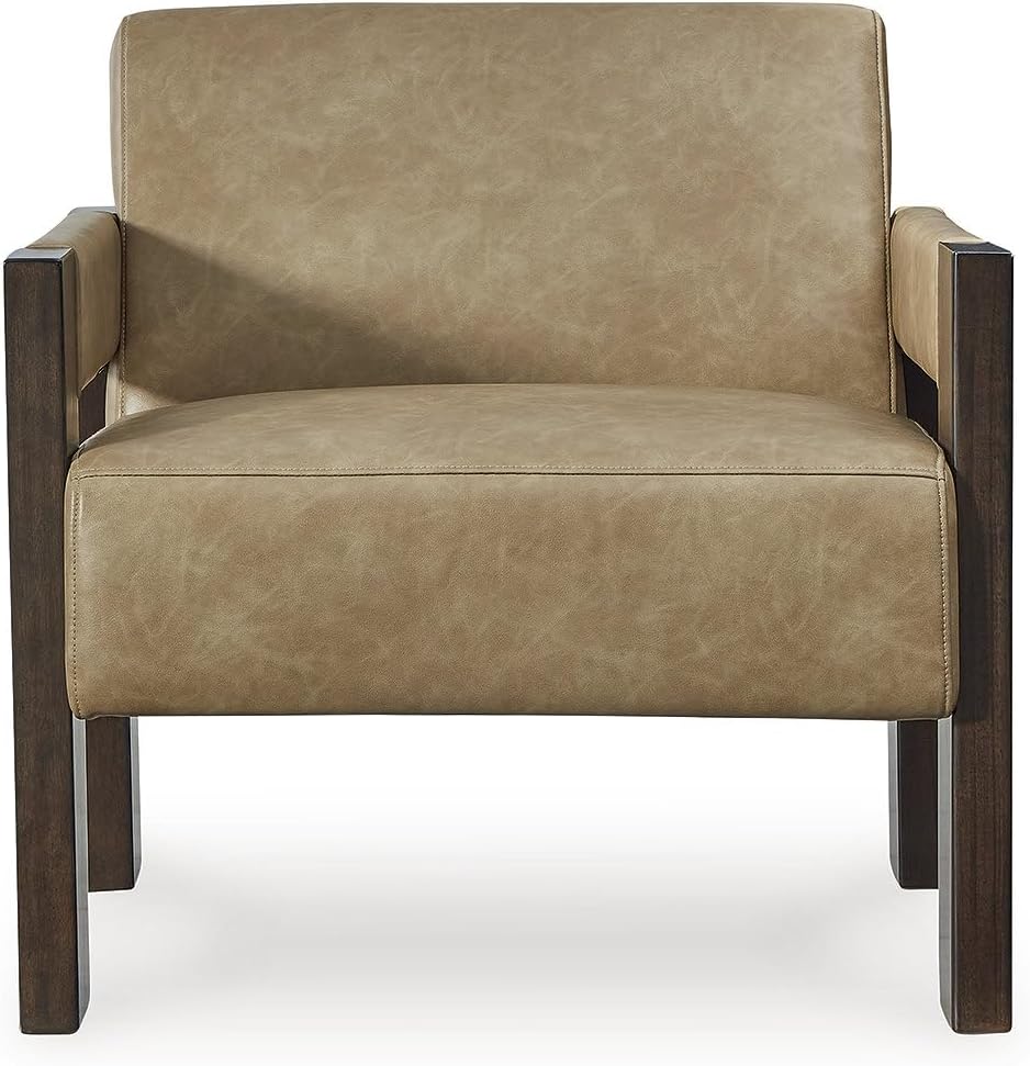 Signature Design by Ashley Adlanlock Contemporary Faux Leather Upholstered Solid Wood Accent Chair, Light Brown & Dark Brown