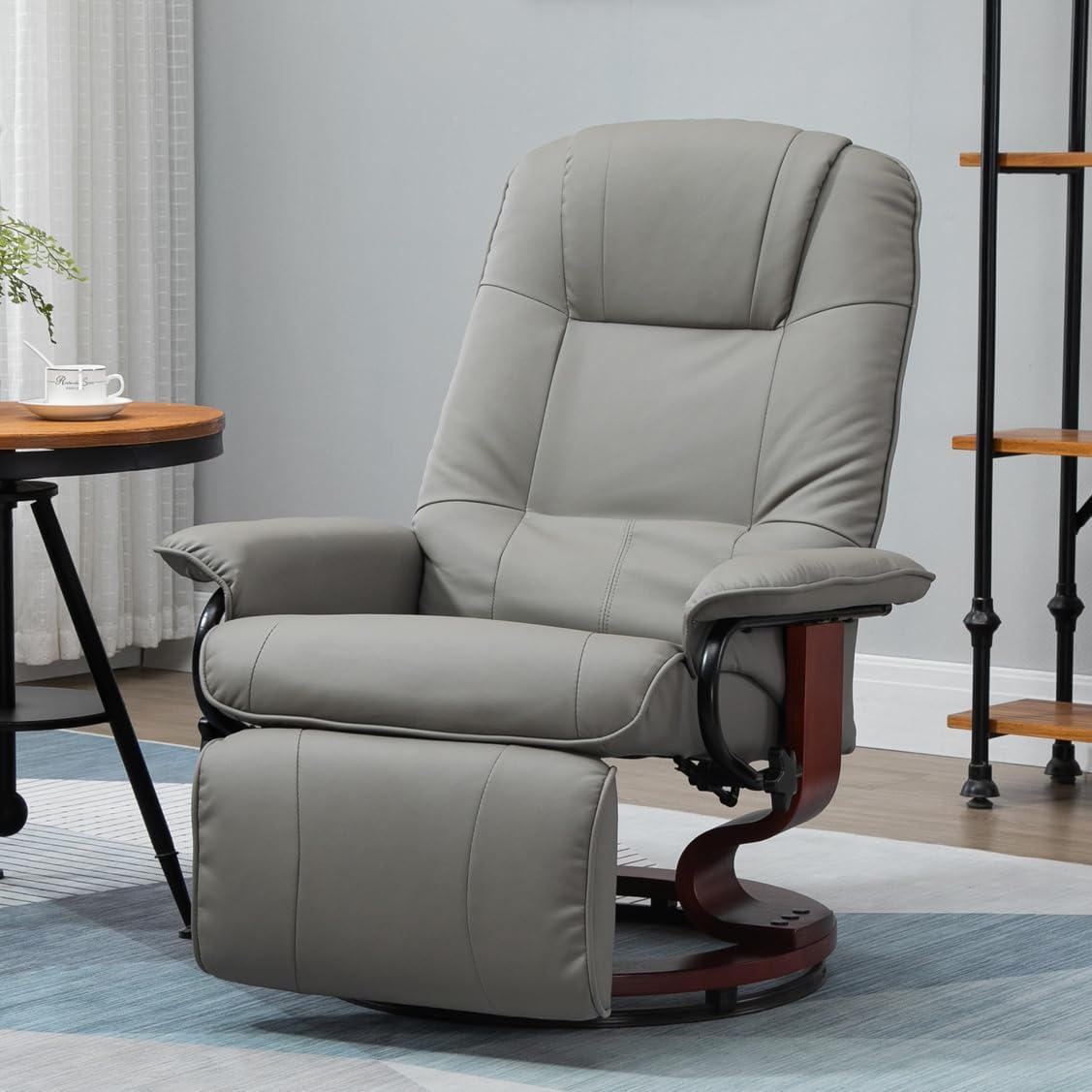 Stylish Gray PU Leather Manual Recliner Chair for Living Room with Swivel Wood Base - Ideal TV Chair