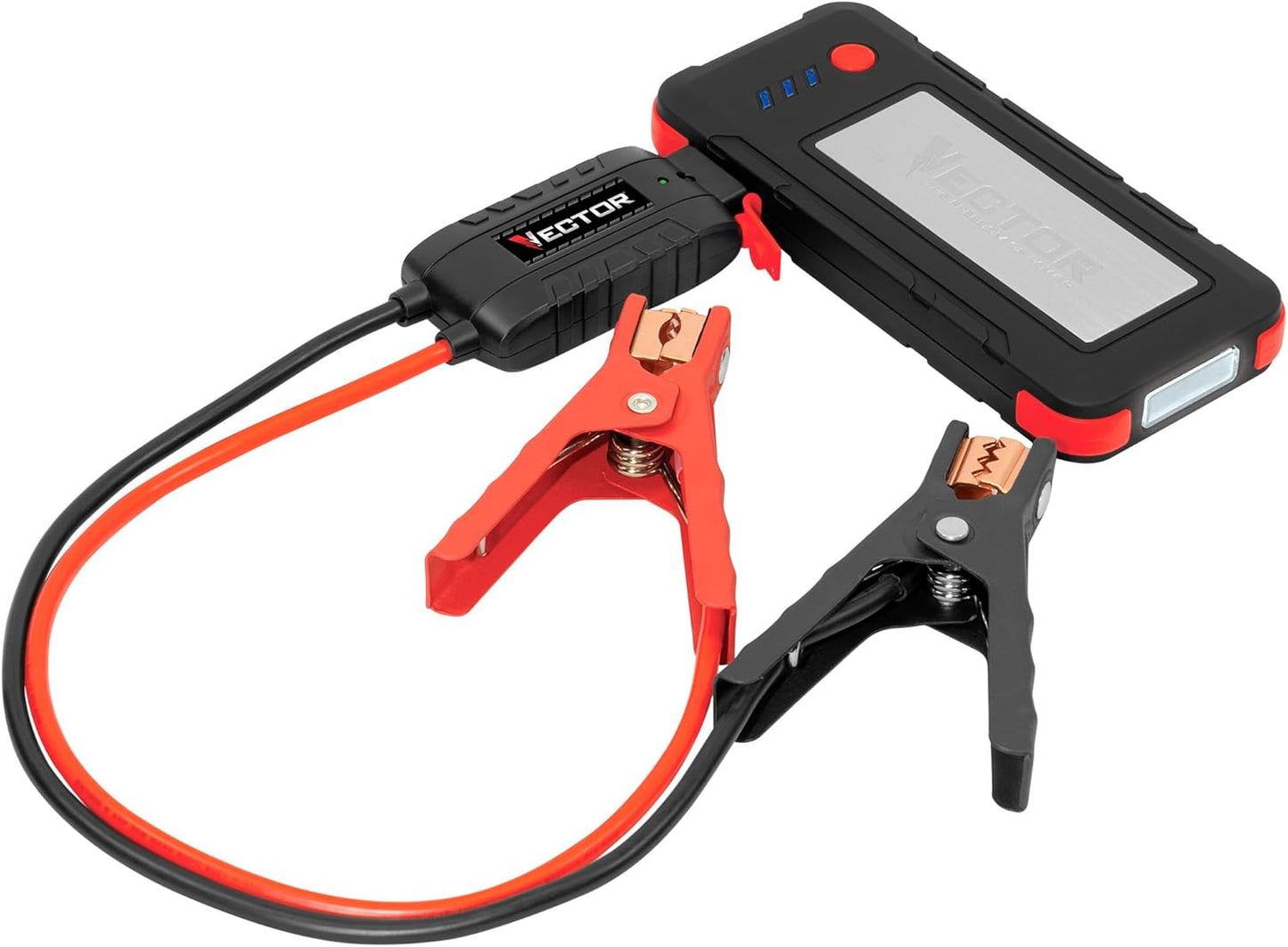 VECTOR SS16LV 1600 Peak Amp Lithium Jump Starter Battery Booster, USB-A and USB-C (3.1 Amps), Power in & Out, LED Work Light, & Heavy Duty Powder Coated Clamps