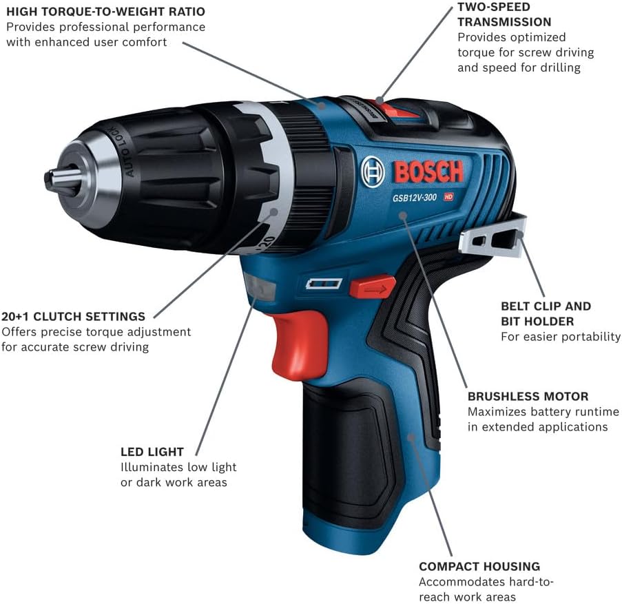 Bosch GSB12V-300N 12V Max Brushless 3/8 In. Hammer Drill/Driver (Bare Tool)
