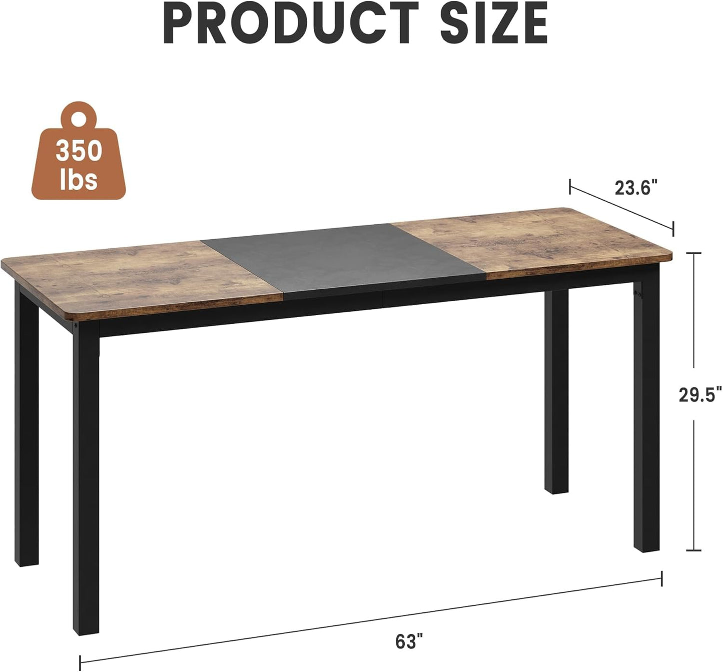 63 Inch Computer Desk, Large Office Desk with Black Metal Frame, Modern Simple Style Gaming Table, Sturdy Write Desk for Home,Work,Study,Black and Gray