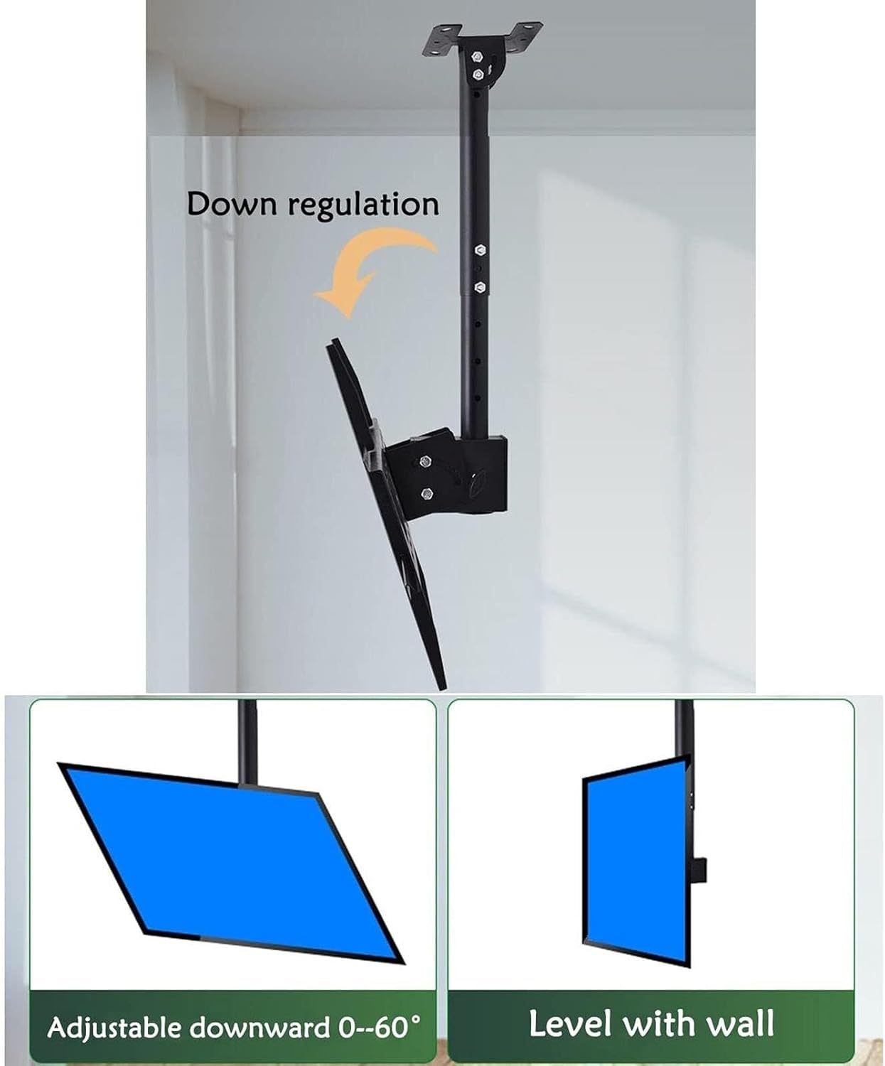Adjustable Ceiling TV Mount Bracket, 360° Rotation & Tilt, Supports 32-55 Inch TVs, Max 50kg Load, 2m Telescopic Length, Wall & Ceiling Mount(3m)