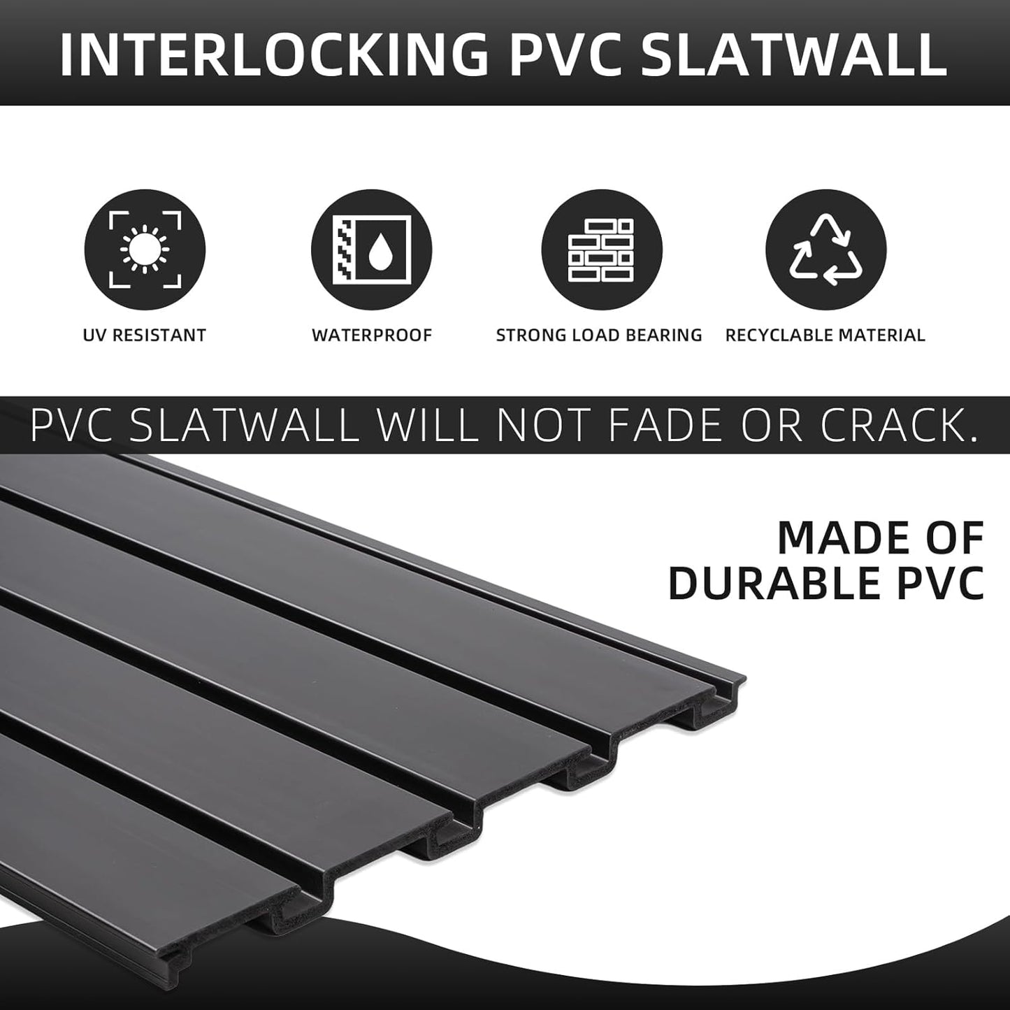 Slat Wall Paneling Garage Wall Organizer, Black Slatwall Panels 4'x8' Garage Tool Organizer Wall Mount Garage Slat Wall Storage Systems, Slat Board PVC Wall Panels Garage Storage Organization Product