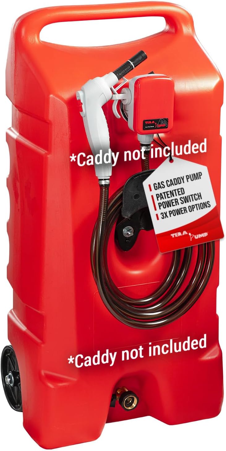 TERA PUMP TRFA01-XL 2nd Gen. Battery Powered Overfill Protection Fuel Transfer Pump w/Universal Gas Can & Utility Jug Adapter, 4.27ft Vinyl Hose, 2.5 GPM for Gas Diesel E15 E85 Fuels