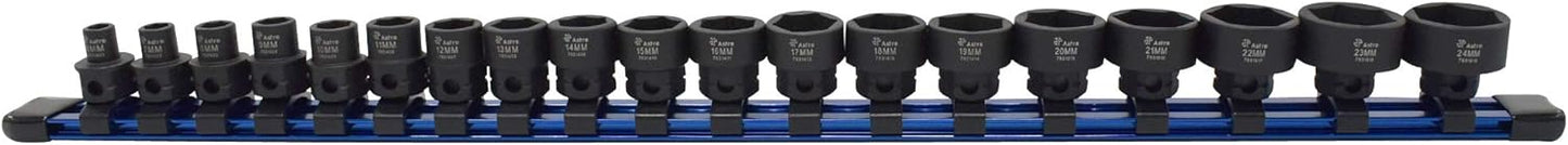 Astro Tools 78319 19pc 3/8" Drive 6-24mm Low Profile Nano Impact Socket Set - No Skips