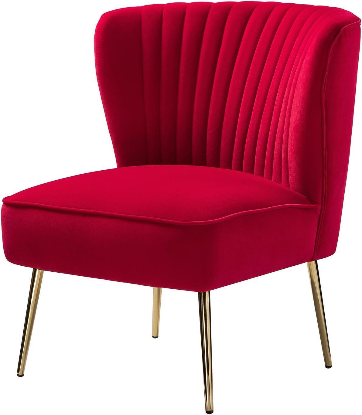 TINA'S HOME Velvet Accent Chair Set of 2 with Metal Golden Legs, Upholstered Armless Slipper Chair with Wingback, Mid Century Side Chair for Living Room Bedroom Makeup Vanity- Red