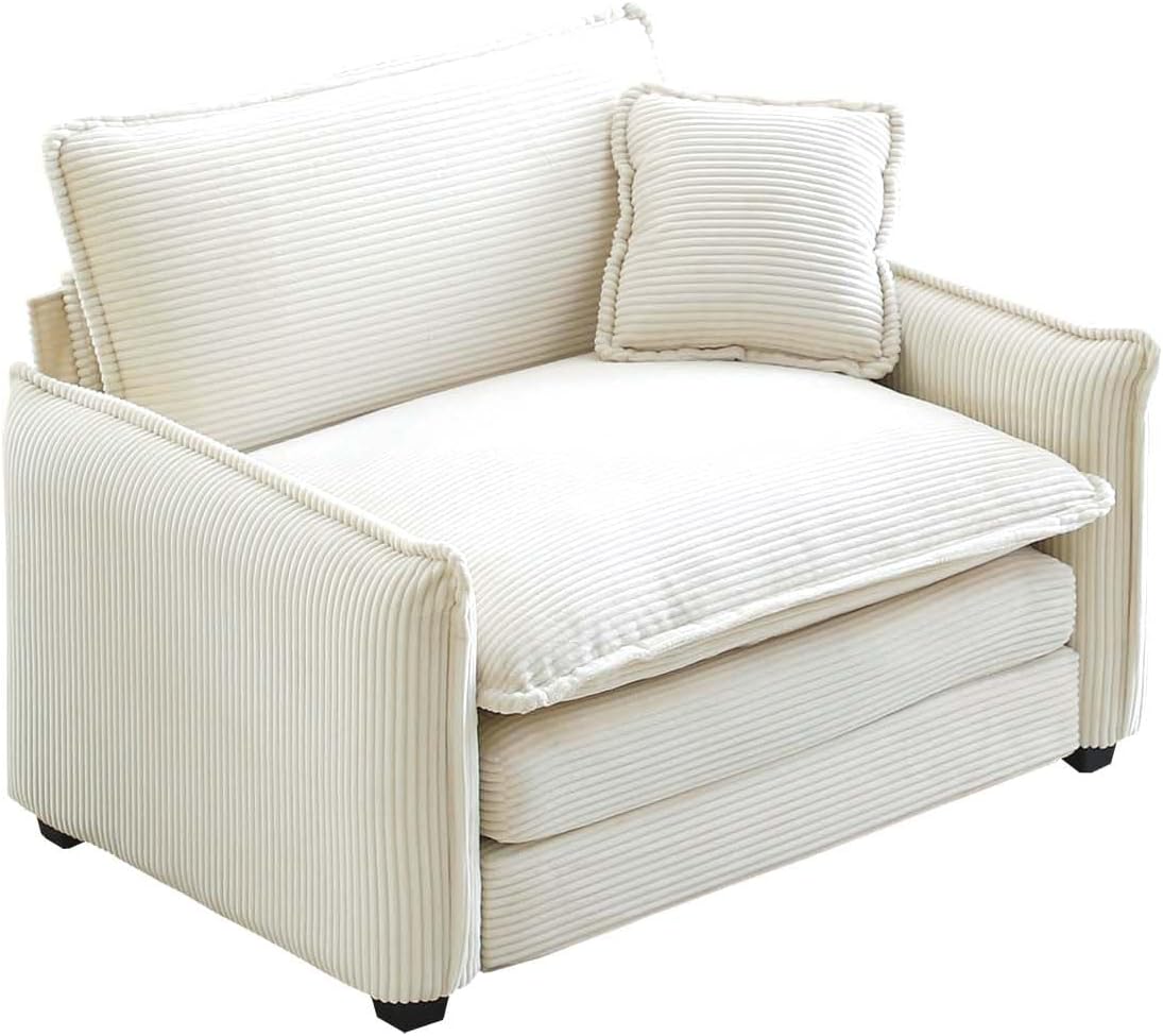 Accent Chair, Living Room Chair, Single Sofa Chair with Large Seat, Corduroy Deep Seat Sofa, Modern Comfy Armchair Reading Chairs Lounge Chair for Bedroom, Waiting Room, Guest Room, Beige