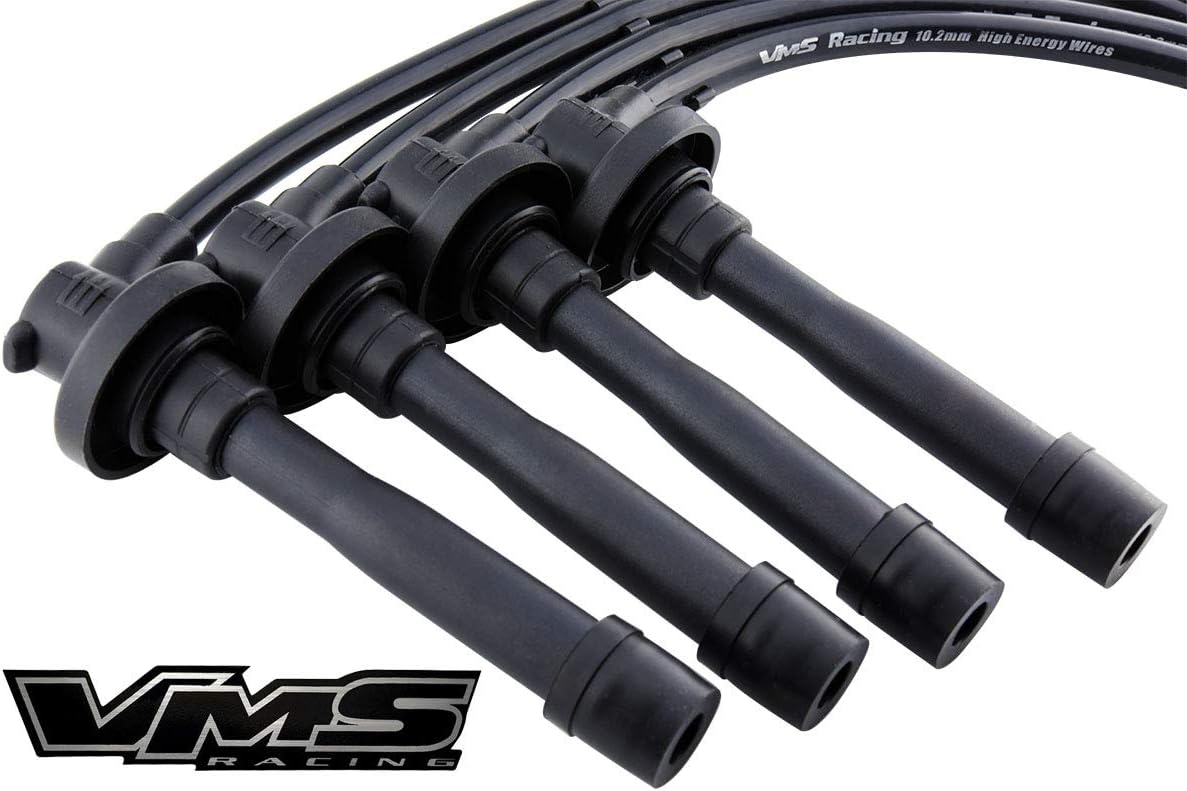 VMS RACING 10.2mm High Performance Engine Ignition Spark Plug Wires Wire Set in Black Compatible with Honda Acura Integra B18 B18b Db7 Db8 Dc2 Dc3 Dc4 Sir 2 GSR Itr Type R Dohc VTEC Non-VTEC 94-01