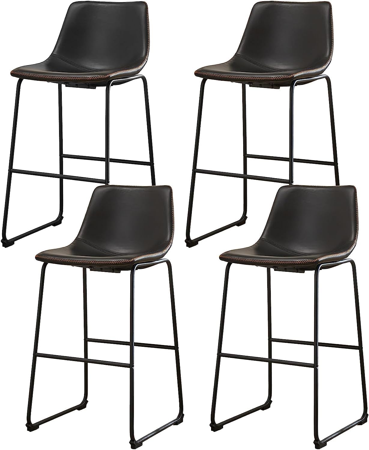 Sweetcrispy Counter Height Bar Stools Set of 2, 26 inch Height Stool Faux Leather Barstools with Back, Armless Kitchen Island Countertop Comfortable Modern Chairs with Metal Legs - Classic Black